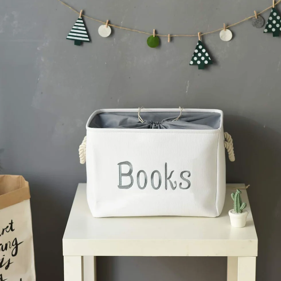 Cesta de Libros para Niños, Organizador de Almacenamiento Plegable con Cierre de Cordón