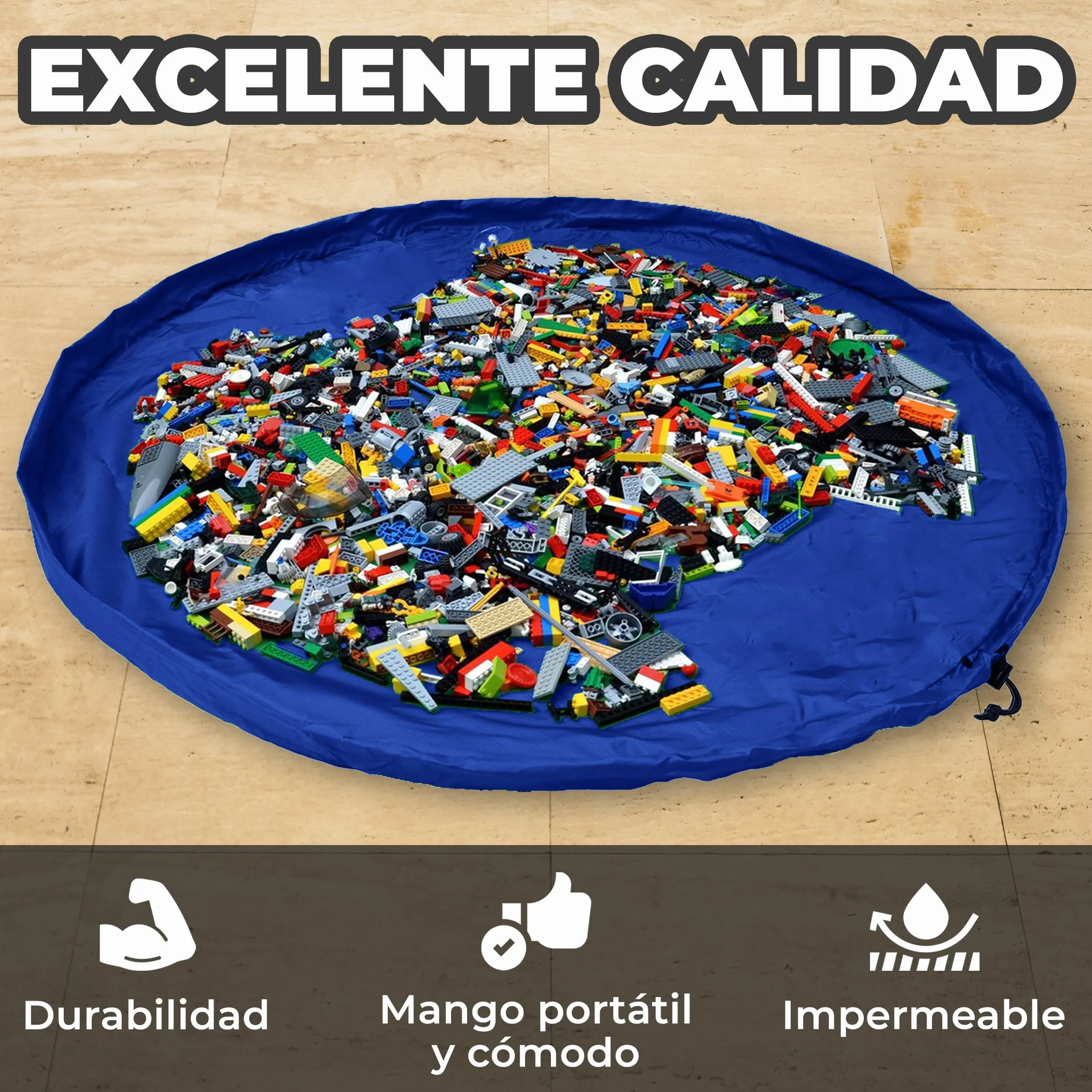 Bolsa Almacenamiento Juguetes Plegable 150cm Azul