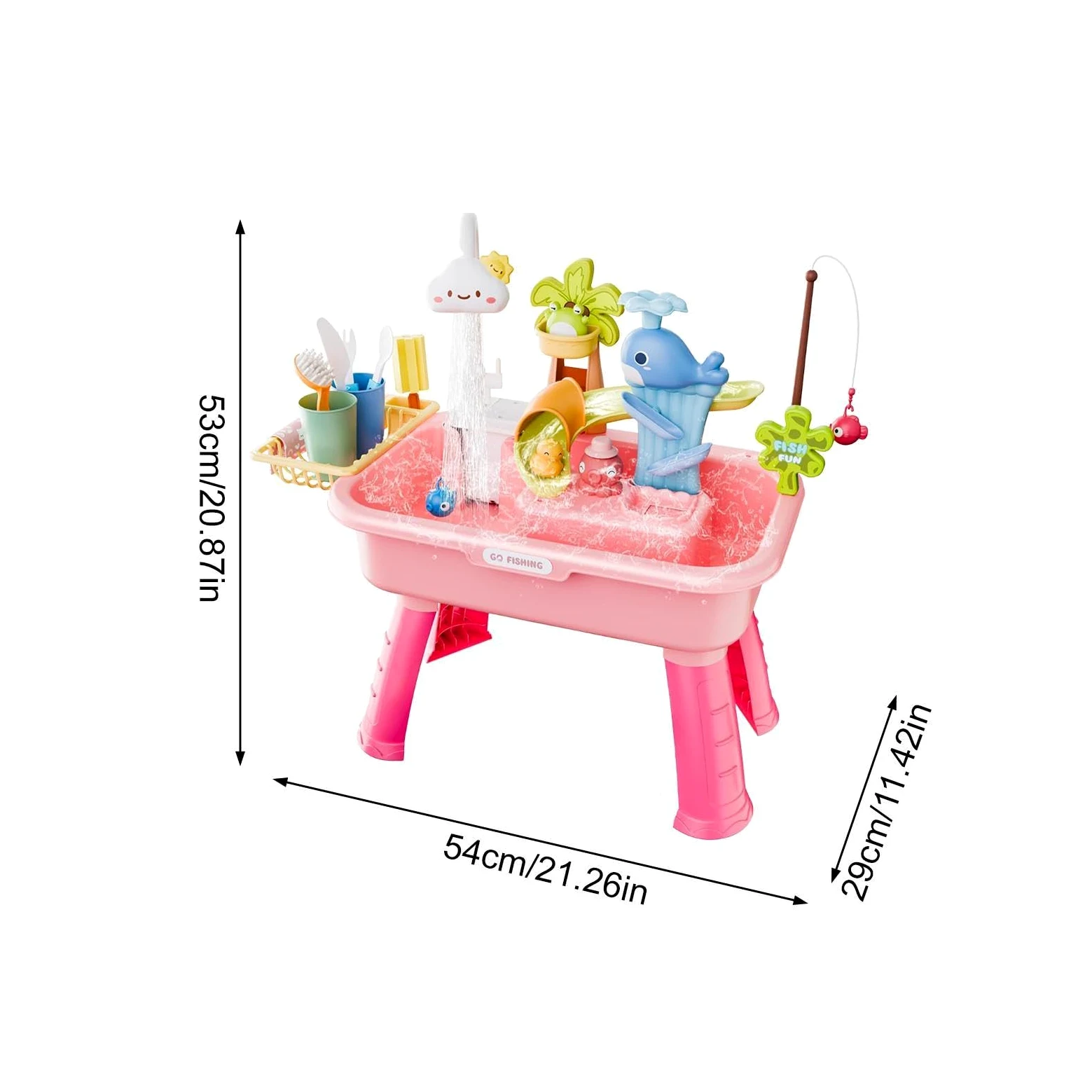 Fregadero de juegos para niños – Fregadero de cocina 4 en 1 para niños pequeños | Mesa de agua para niños, mesa de juego de agua para niños pequeños, fregadero con agua corriente y bomba, tanque de