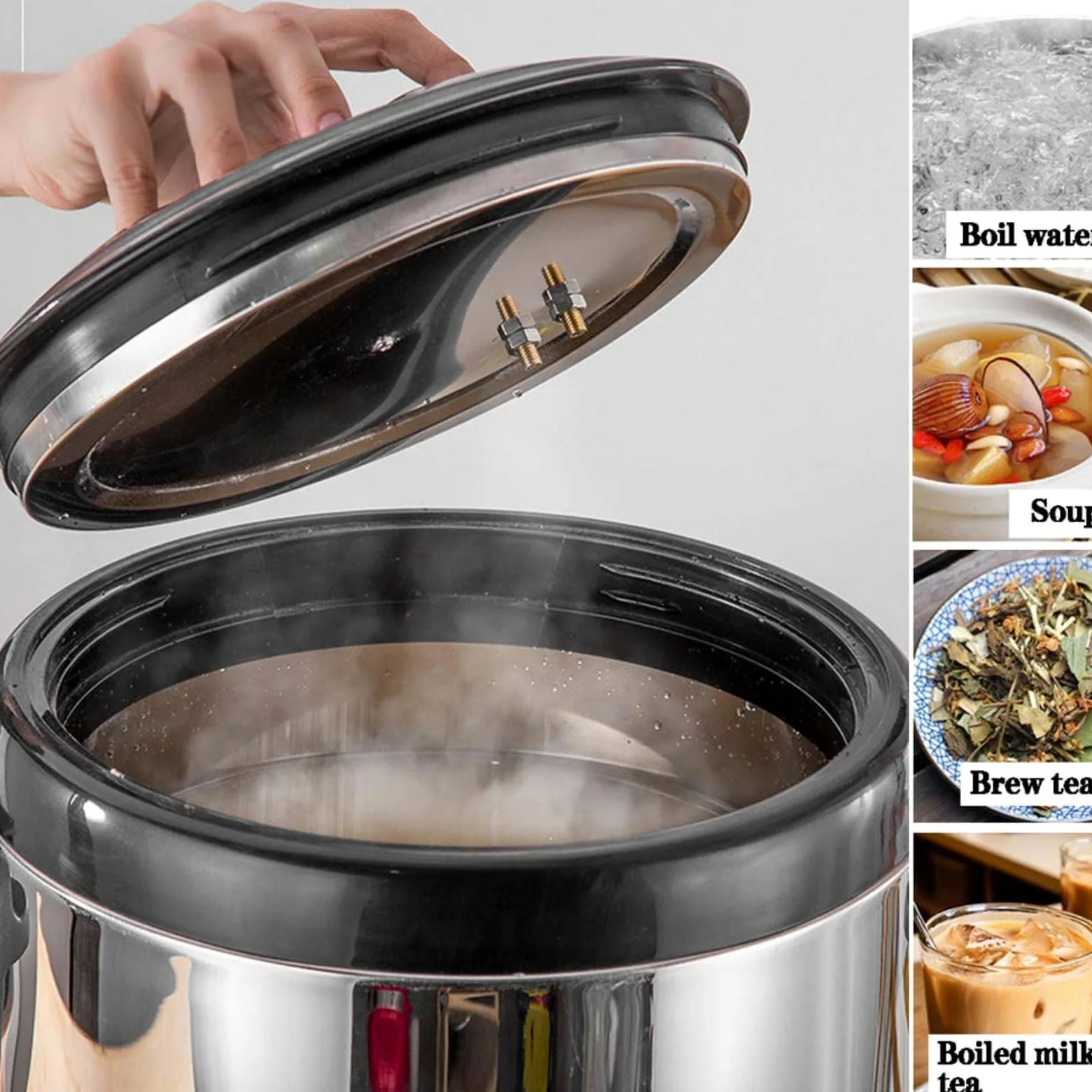 Hervidor de café Comercial para Grupos Grandes, Termo eléctrico para Agua Caliente, Acero Inoxidable de Doble Pared, dispensador/Servidor de Bebidas Aislado en Color Negro (Red 10L)