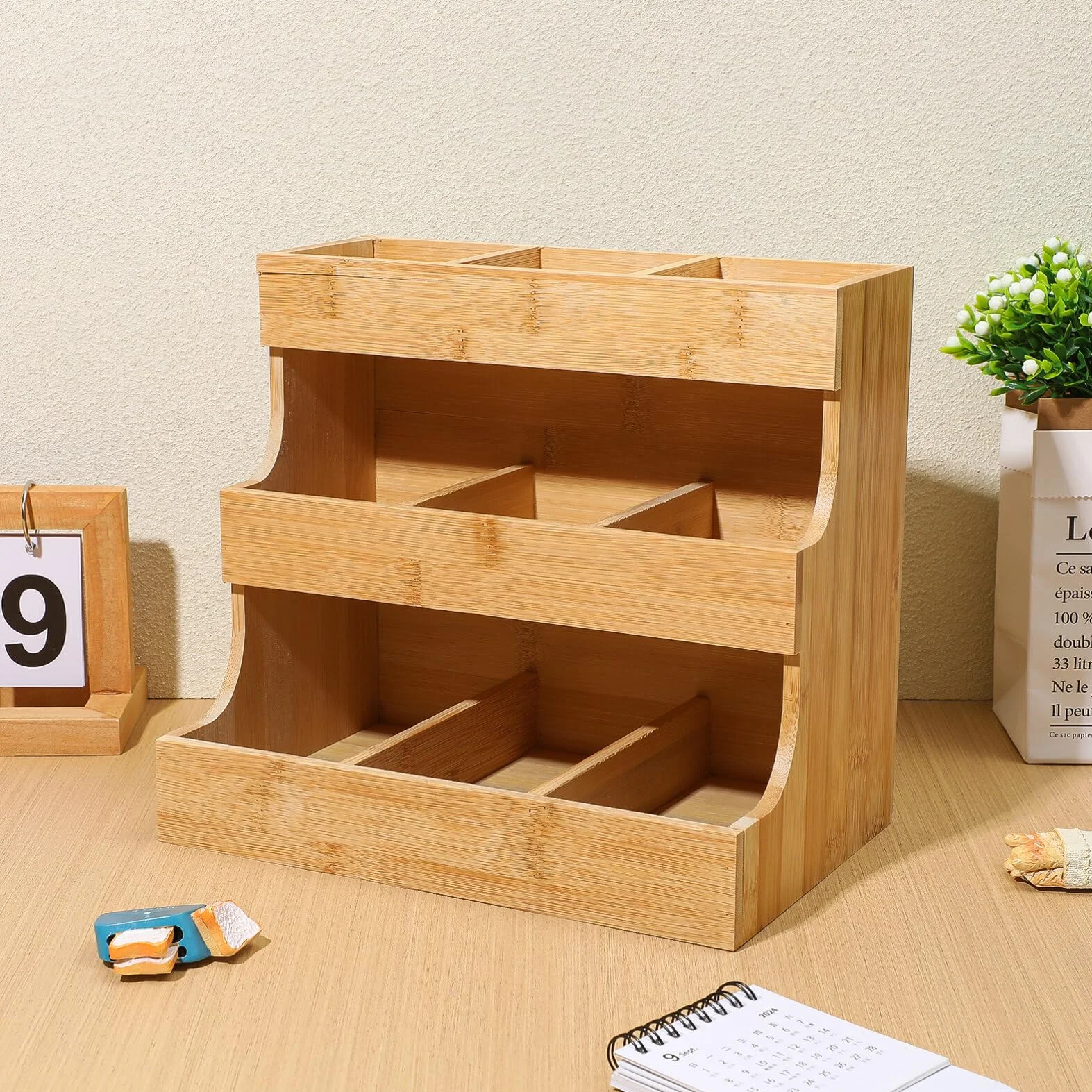Tofficu Organizador De Bolsas De Té Soporte De Almacenamiento Para Bolsas De Té Contenedores De Caja De Té De Madera De 3 Capas Estante Para Paquetes De Té Para Gabinete Encimera Oficina