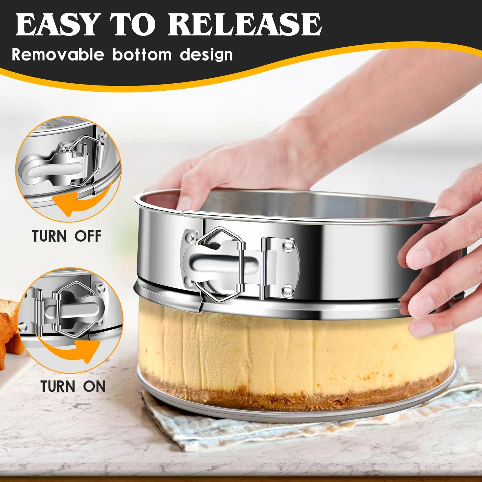 Molde desmontable para tartas de 22,8 cm, de acero inoxidable, molde redondo antiadherente con parte inferior extraíble, molde para tartas para hornear pastelería