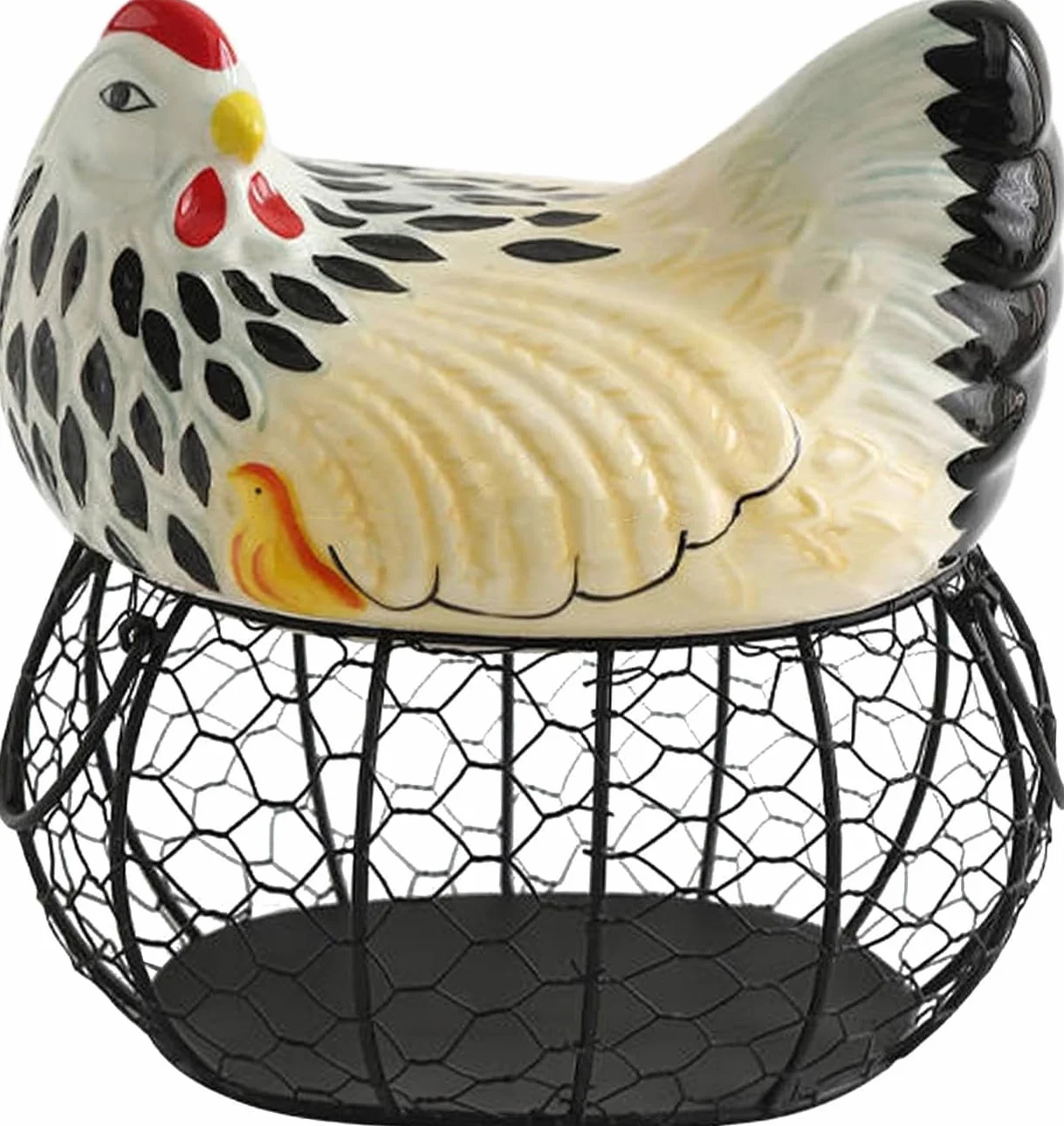 Cesta de huevos de gallina, contenedor para huevos, granja, cesta decorativa, cesta para recolección de huevos, soporte para huevos para encimera, despensa, huevo de frutas (hierro colorido)
