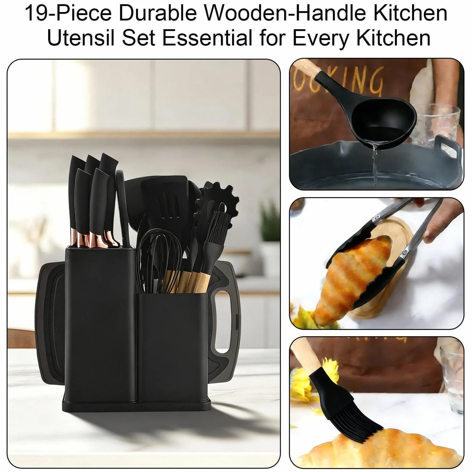 Juego De Utensilios De Cocina Kit 19 Piezas En Silicona Antiadherente | Juego De Cocina Con Utensilios Para Interior Casa Mostrador Encimera Apartamento Familia Doméstico