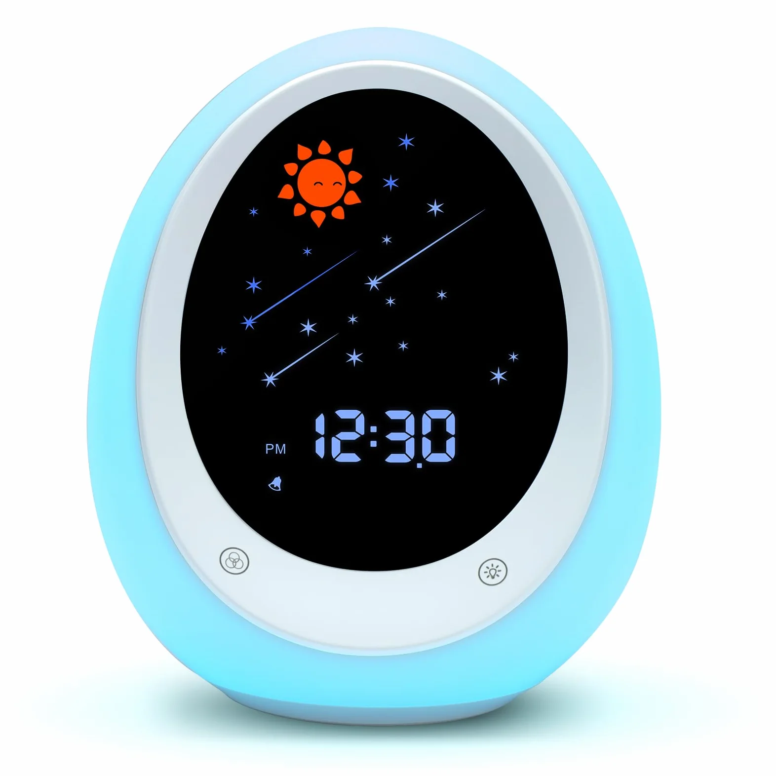 Reloj despertador para niños, reloj de entrenamiento para dormir con sol y luna, máquina de sonido, luz nocturna, reloj despertador para niños