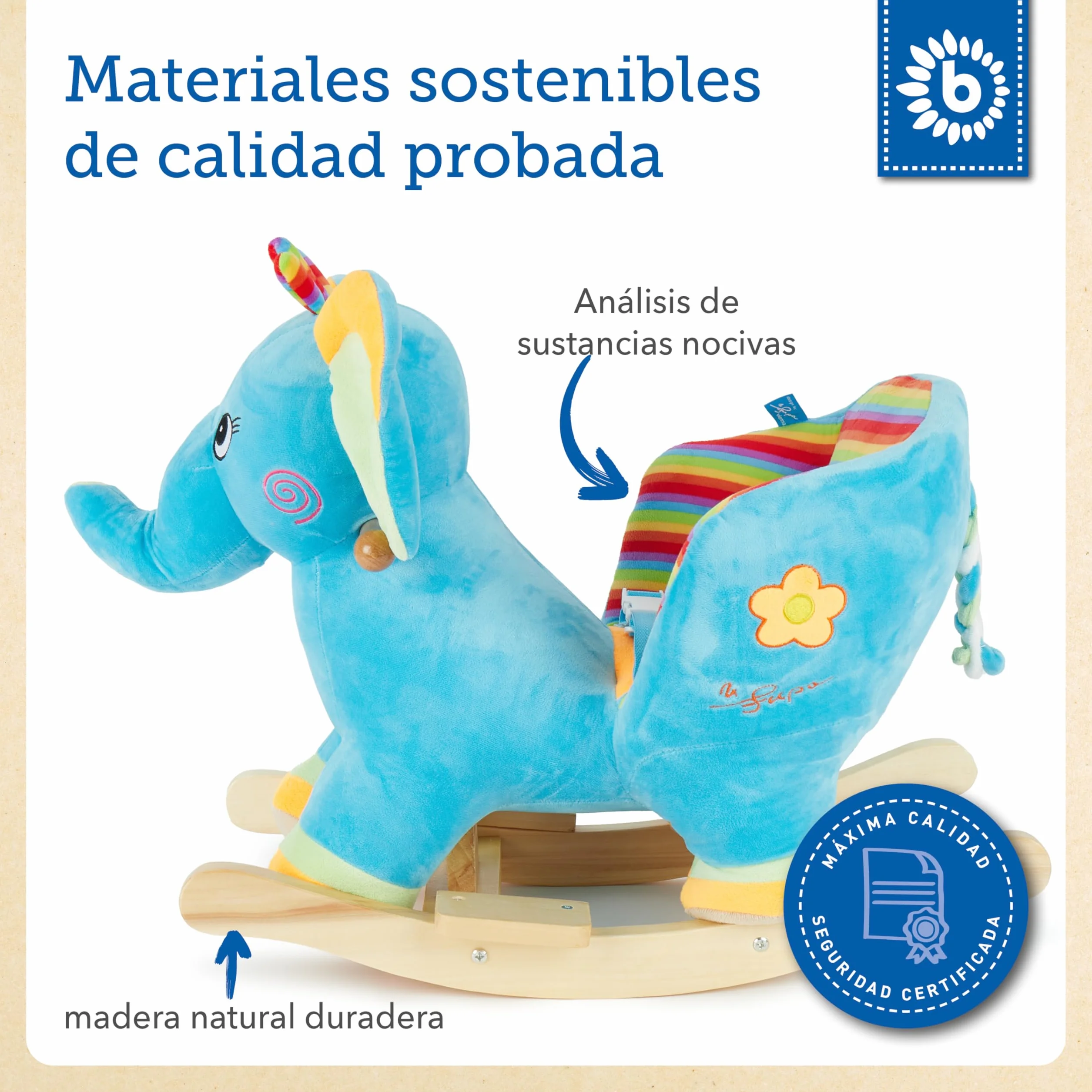 BIECO Peluche Animal Mecedora Elefante con cinturón Seguridad para bebé 9 Meses