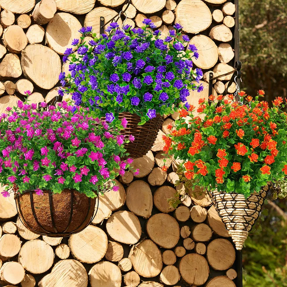 12 paquetes de flores artificiales para exteriores, resistentes a los rayos UV, plantas de boj falsas, vegetación sintética para interiores y exteriores, plantas colgantes de jardín, porche,