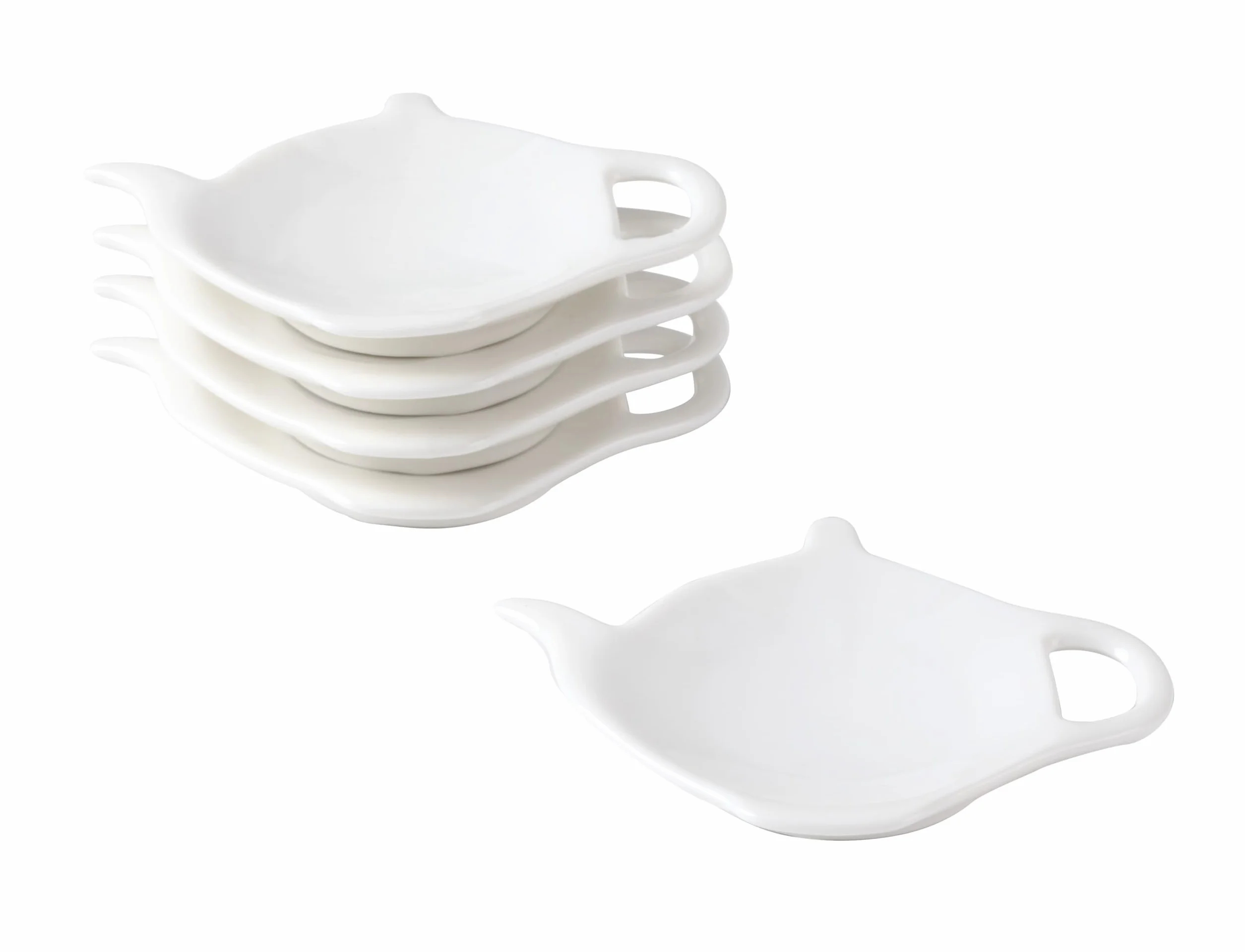 Plato de porcelana blanca para bolsitas de té, cinco posavasos para bolsas de té, soporte para bolsas de té usado, almohadilla clásica para reposar cucharaditas, plato de aperitivos, regalos