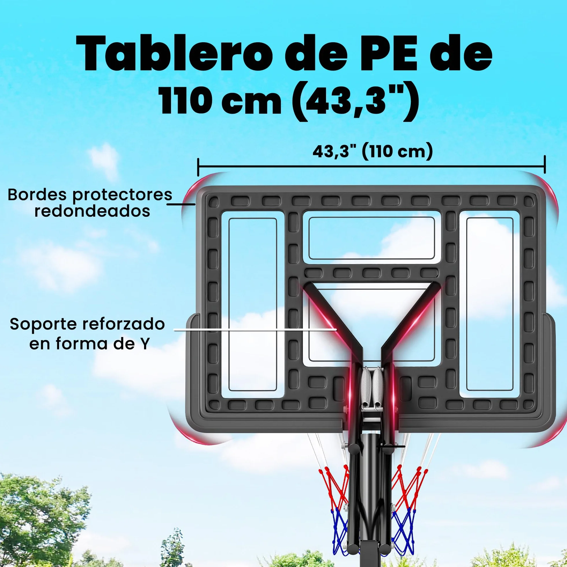 SPORTNOW Canasta de Baloncesto Exterior Altura Ajustable 5 Niveles 235-305 cm Portátil con Ruedas Base Rellenable