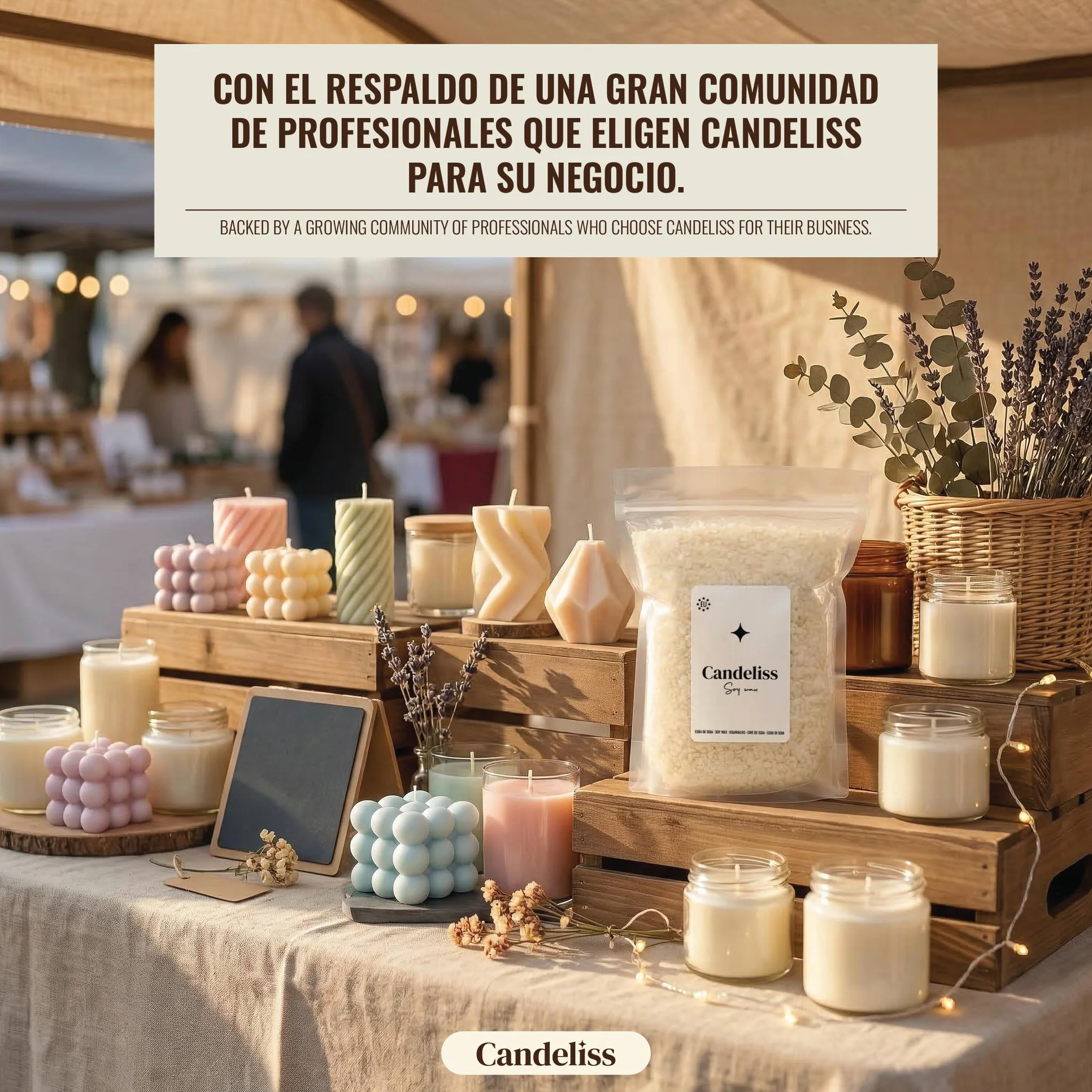 CANDELISS Cera para velas en Vaso 2kg. Cera de soja bajo punto de fusion para hacer velas caseras 2kg Material hacer velas blancas aromaticas color Soy candle wax candle making (2kg)