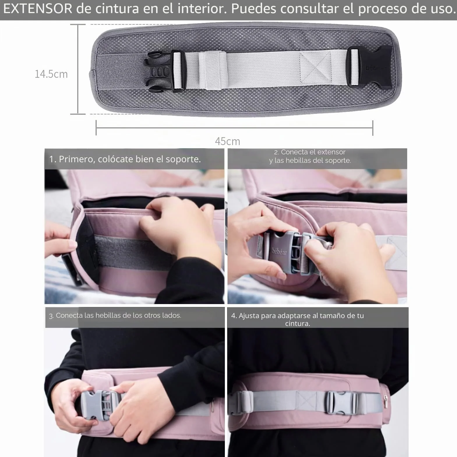 Bebear Bebamour Portabebés 0-36 meses Mochila Portabebés Malla Aire 3D Recién Nacidos Niños Pequeños Baby Carrier 3D Air Grey