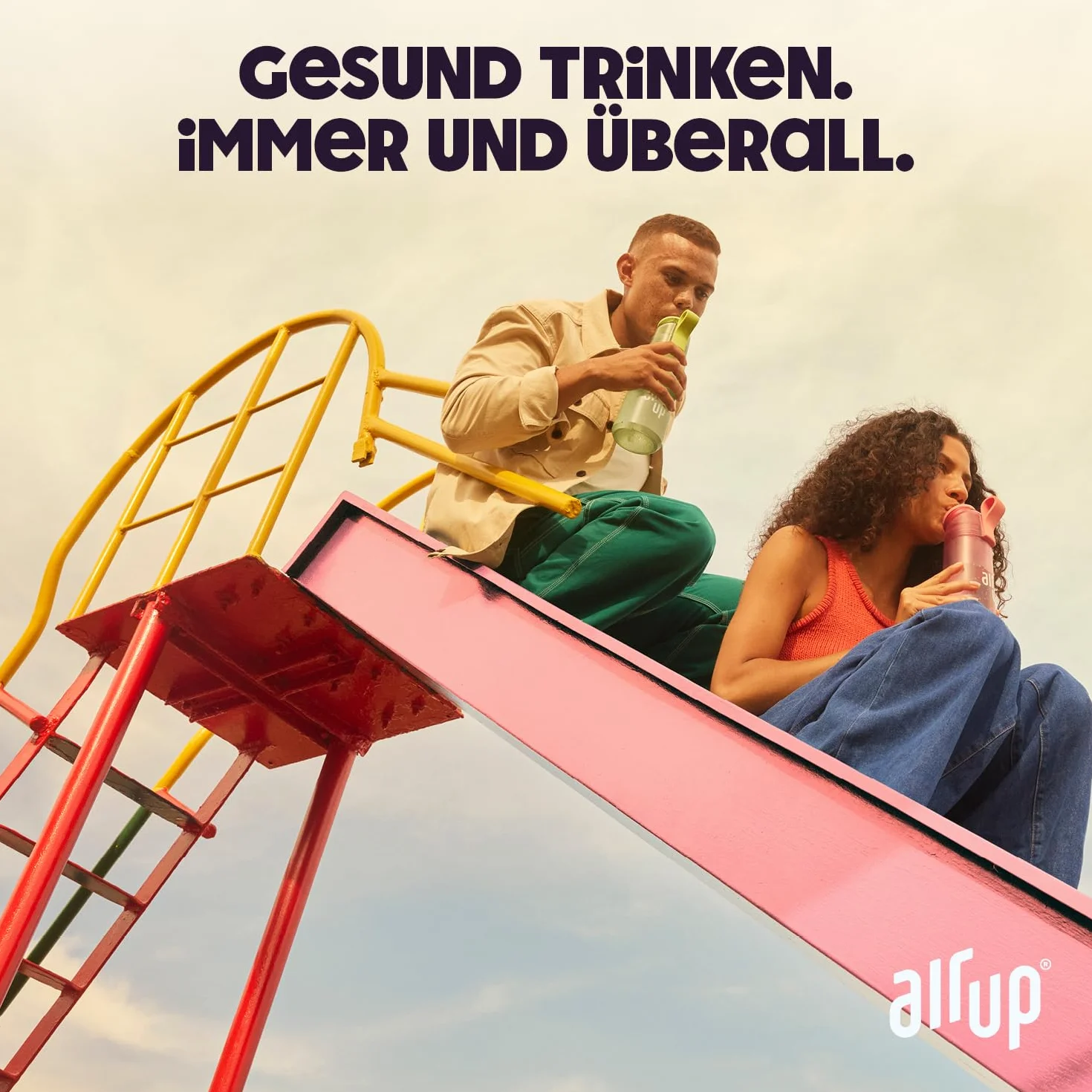 Air up Botella 600 ml con sabor lila incl. 5 cápsulas aroma sin azúcar y pajita para deporte escuela