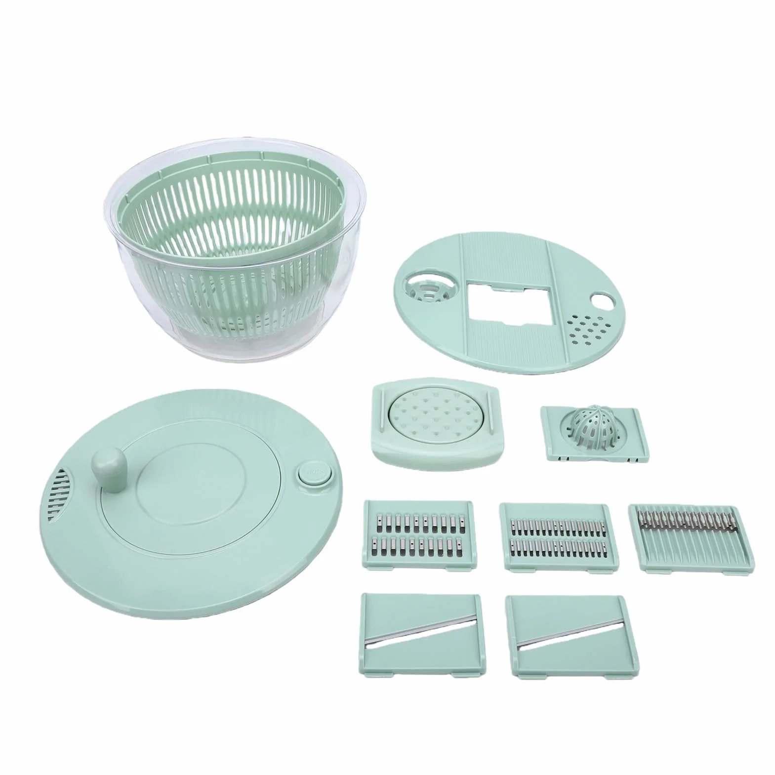 Cocoarm Ensalada Spinner ABS PP Acero Inoxidable Secador de Lechuga Lavadora de Verduras con 5 Cuchillas Ensaladora Manual de 5,3 Cuartos para Preparación de Ensaladas de Cocina Casera (GREEN)