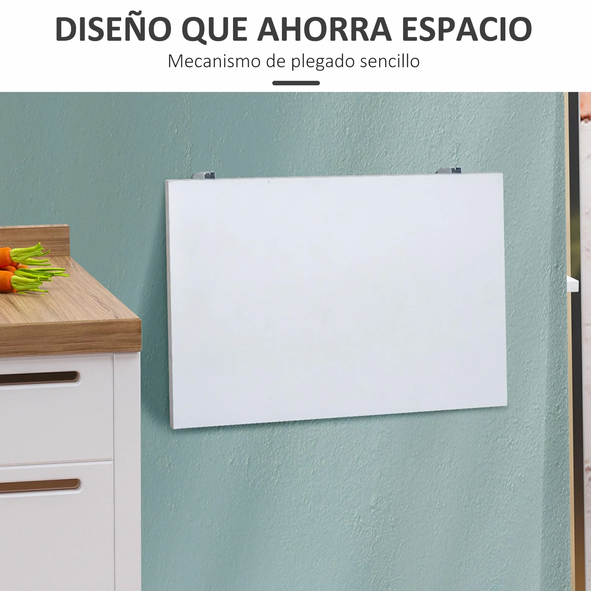HOMCOM Mesa Plegable de Pared Mesa Abatible de Pared de Madera Ahorra Espacio para Cocina Comedor Dormitorio Carga 10 kg 60x40x20 cm Blanco