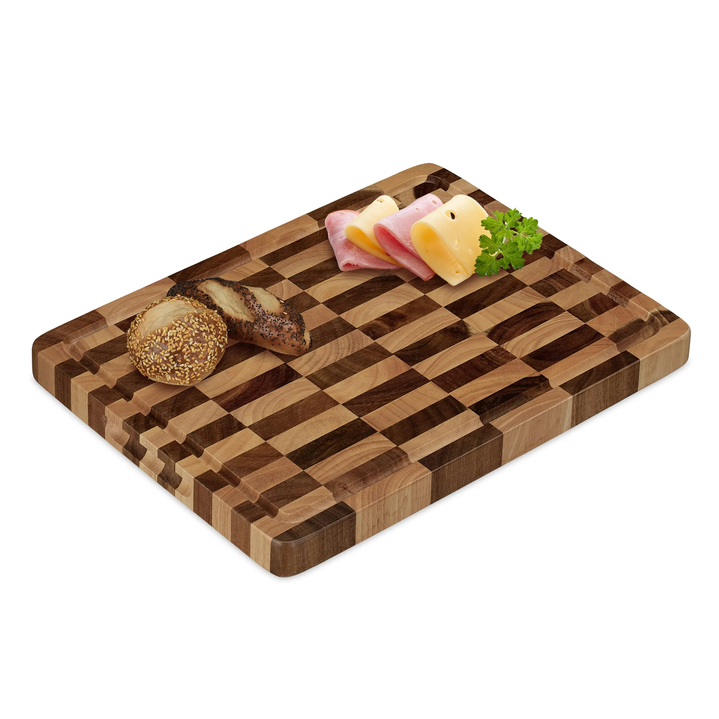 Relaxdays Tabla de Cortar, Madera Acacia, Bandeja Picar Carne Maciza, 40x30cm, Protege Cuchillos, Surco de Goteo, Marrón