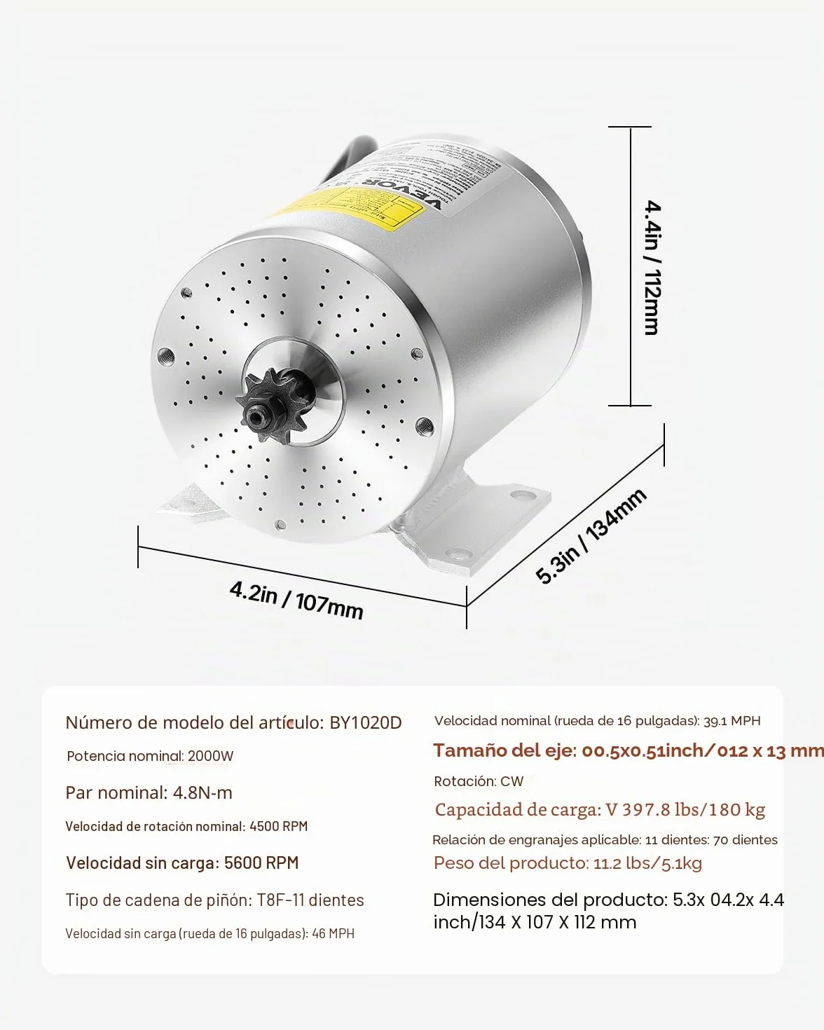 VEVOR Kit Motor Eléctrico sin Escobillas DC 2000W 60V 4500 RPM Controlador Velocidad para Kart Bicicleta Eléctrica
