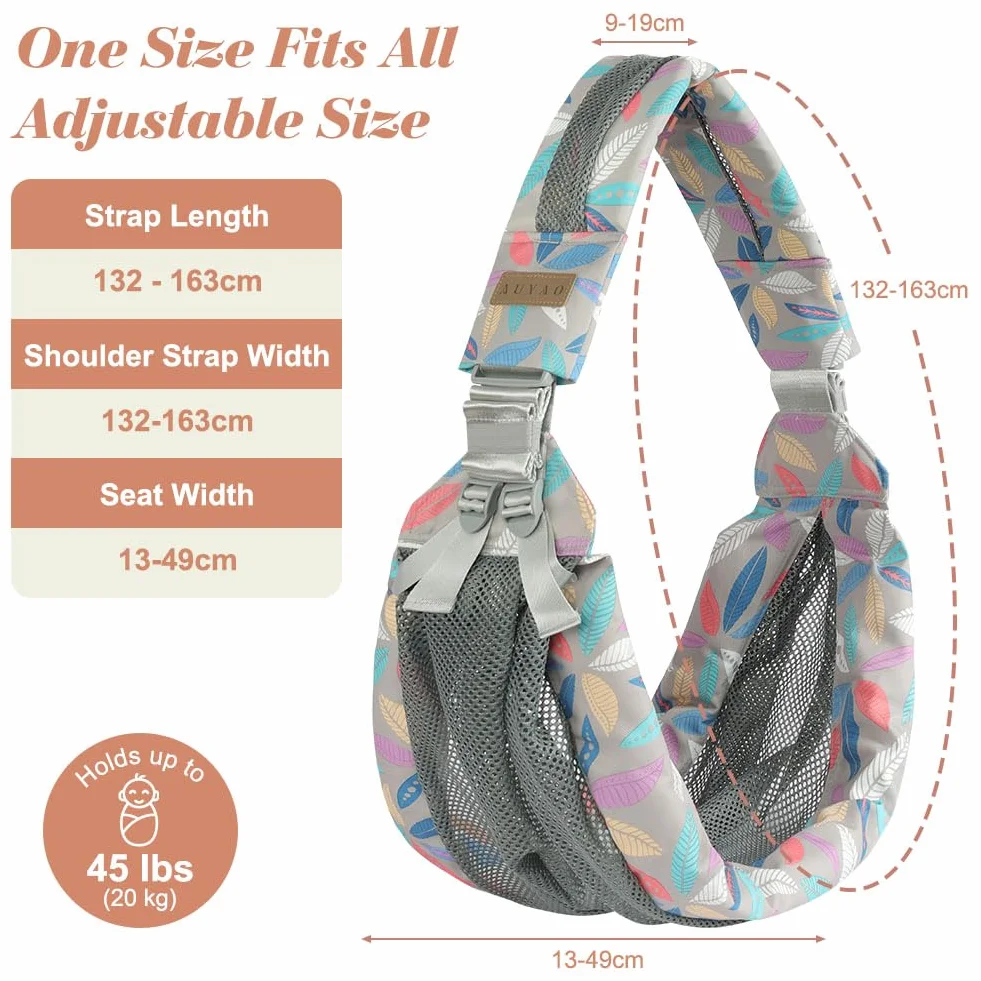AUYAO Portabebes Lateral, Malla Transpirable Portabebes Ajustable, Portabebé Ligero de Cadera de 3 a 36 Meses, Porteo Bebe Ergonomica, Protector Hombro, Antideslizante