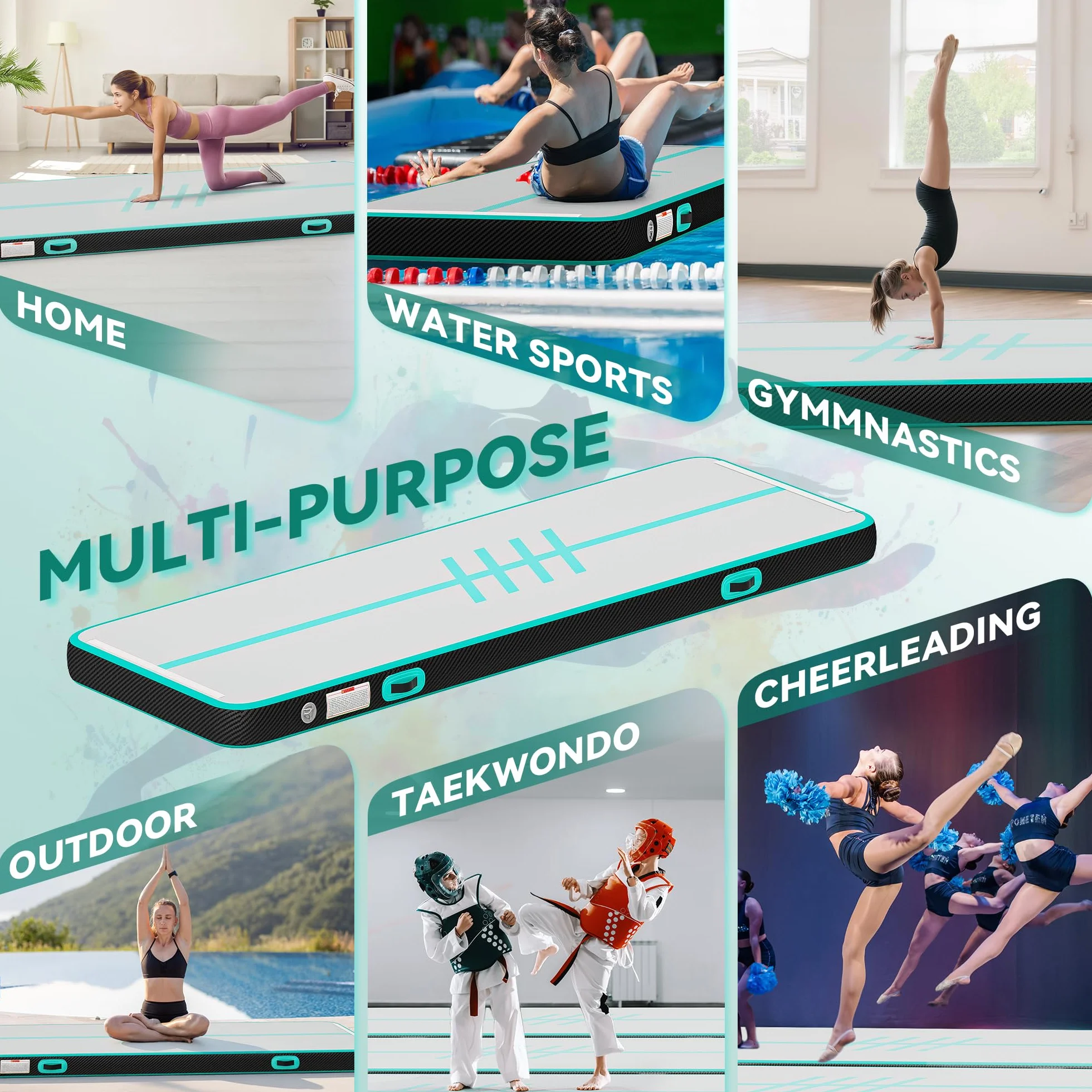 TAUS Esterilla hinchable 3 m/4 m con bomba eléctrica 10 cm para yoga fitness entrenamiento