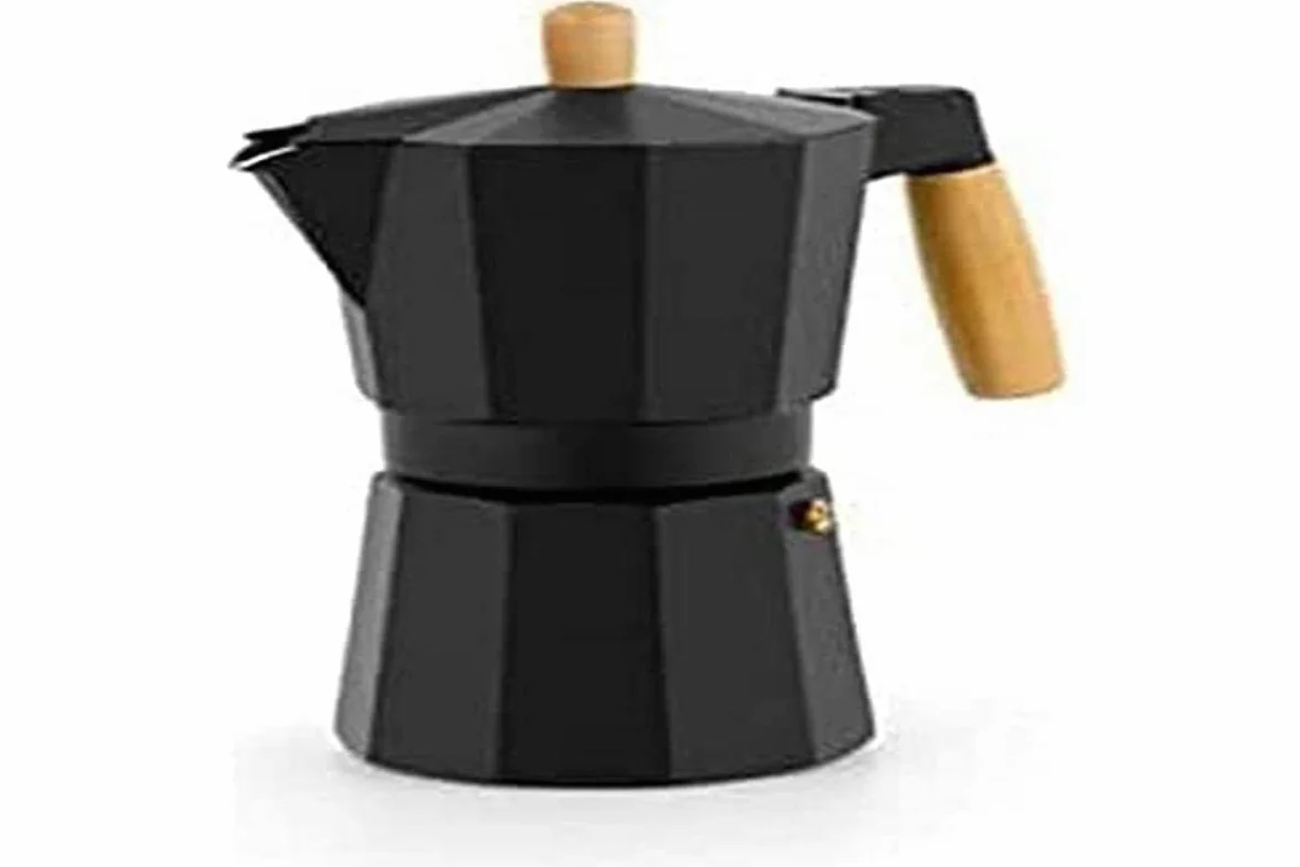 Cafetera Italiana con mango de madera 6 tazas, cafetera aluminio, fuego, vitrocerámica