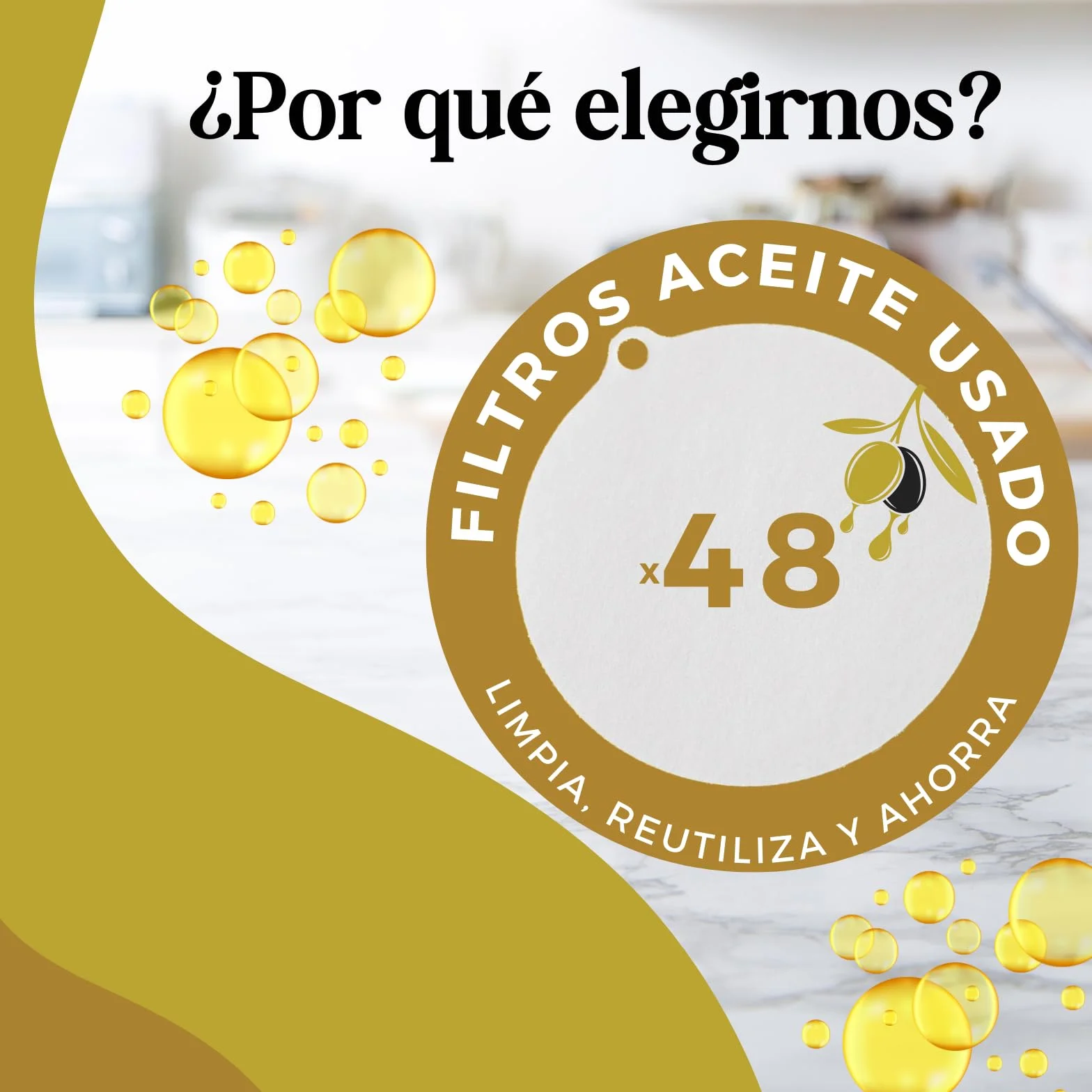 Filtros de Papel Aceite Cocina. PACK con 48 Coladores Aceite Usado de 8.5cm, Ideal para Aceiteras y Graseras, Filtro Escurridor Aceite Usado