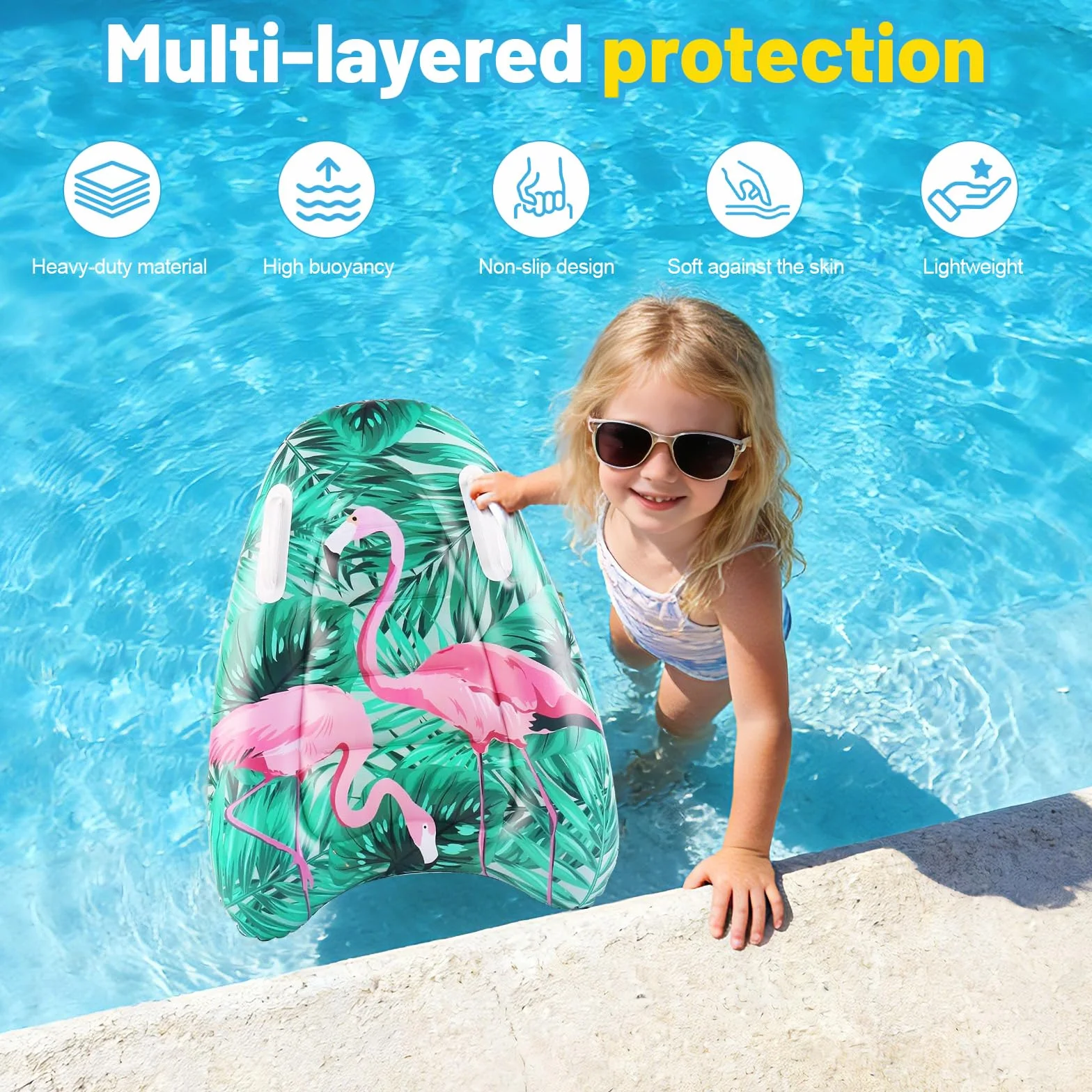 Niños Bodyboard Inflable con Asas 70x50cm Tabla de Surf Hinchable Flotante para Piscinas