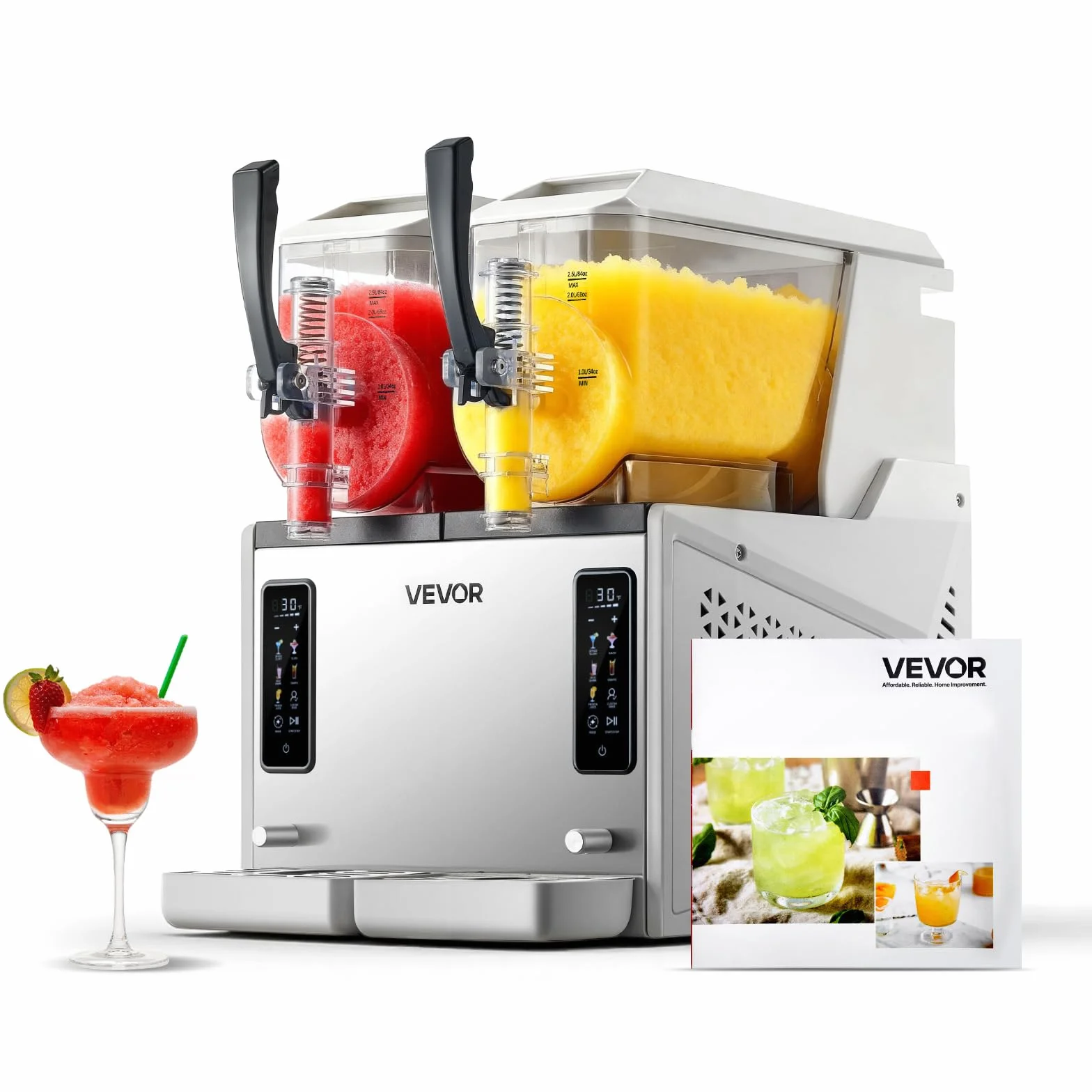 VEVOR Máquina para Hacer Granizados con 2 Tanques de 3 L, Máquina de Granizado de Hielo para Hogar, sin Necesidad de Hielo, 5 Programas Preestablecidos, para Hacer Margaritas, Frappés, Batidos