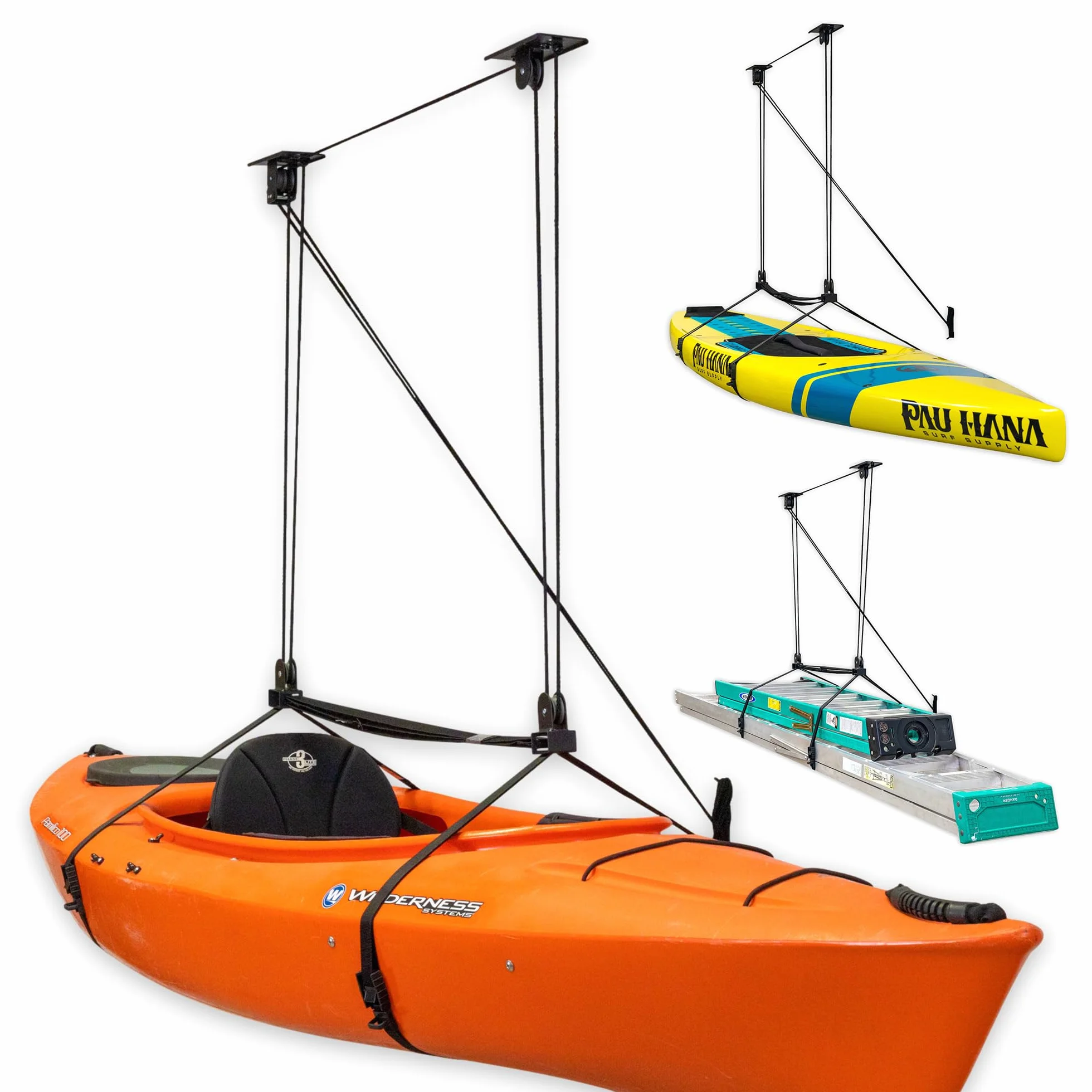 StoreYourBoard Sistema de polea de Techo para Kayak y Canoa, Elevador de Almacenamiento de Montaje en Garaje, Resistente 150 Libras