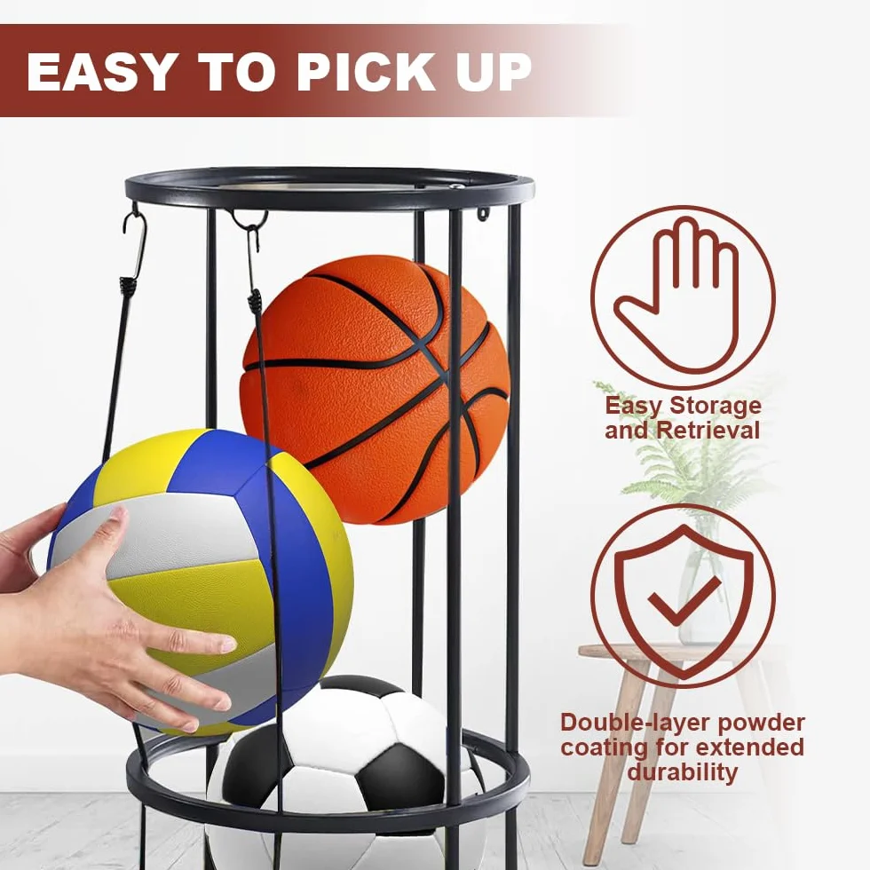 Soporte Balón Fútbol 3 Niveles con Ruedas, Estante Almacenamiento Deportivo para Baloncesto Fútbol Voleibol
