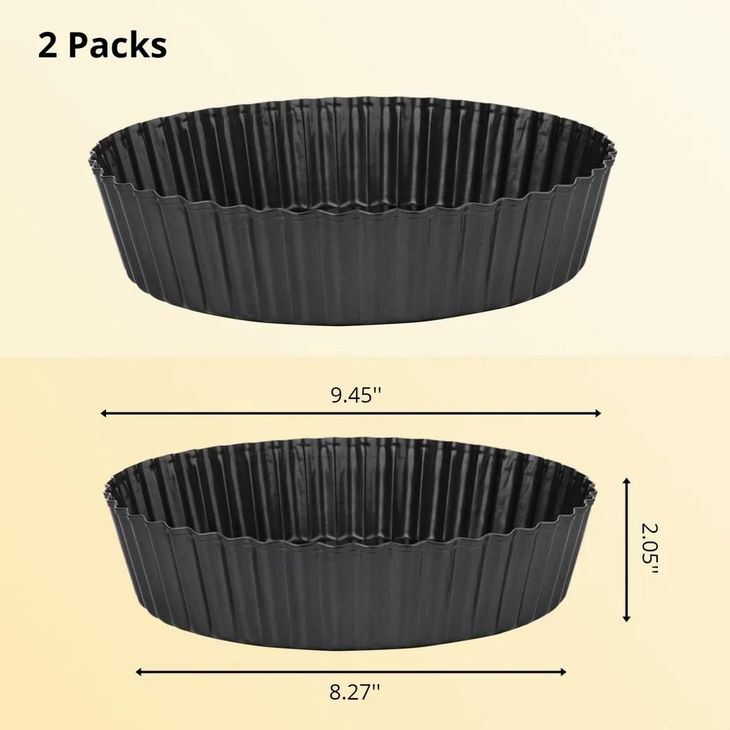 Moldes antiadherentes de 9 pulgadas con base extraíble, paquete de 2 moldes para quiche para tartas, platos estriados de acero al carbono