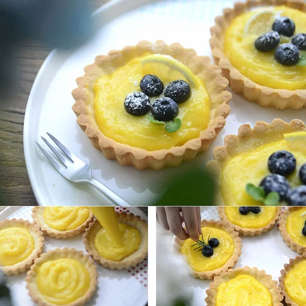 molde para tartas (4 piezas, extraíble, bandeja de acero al carbón, redondo, para quiches y tartaletas (12 cm)
