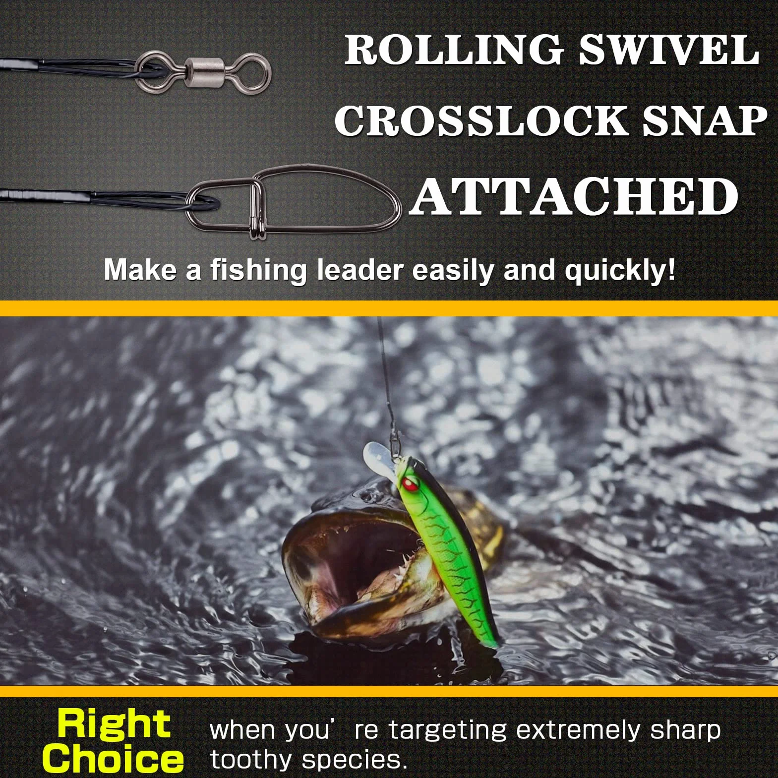 Alta Resistencia Kit de Líder de Pesca 20pcs 20inch 120lbs Aparejo Pesado Giratorio Agua Salada