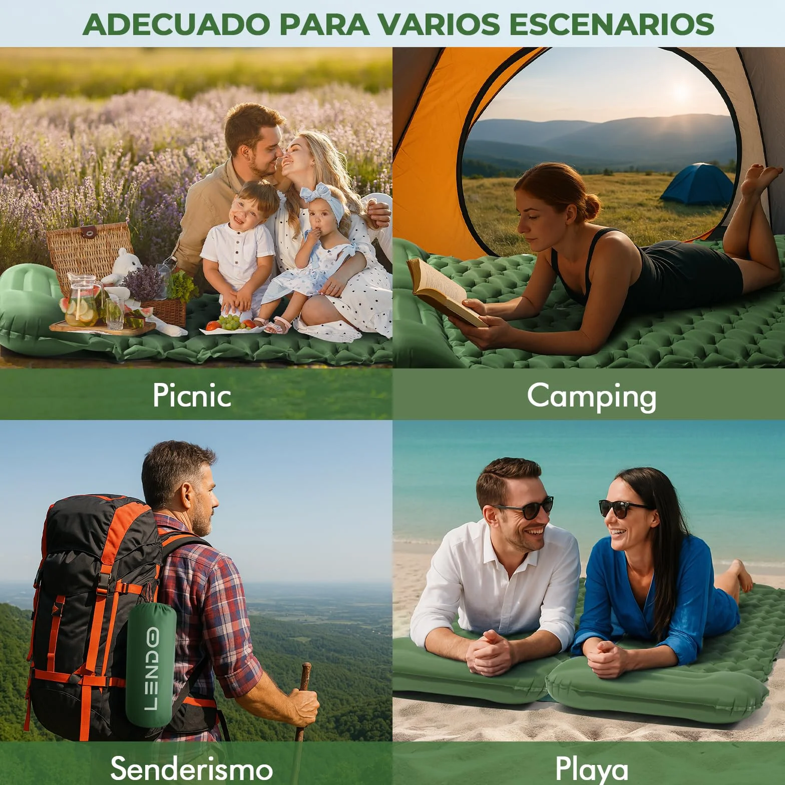 LENDOO Colchoneta Autoinflable Camping Ultraligero con Almohada y Bomba