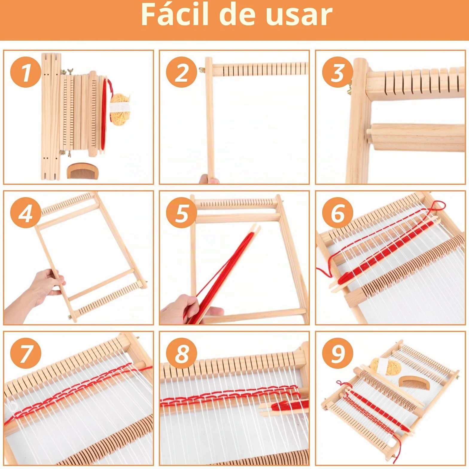 WOPPLXY telar de madera para tejer con lanzadera, 40 x 27 cm marco para tejer y accesorios, para tejer y realizar manualidades
