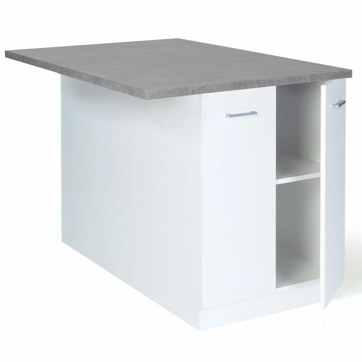 IDMarket - Ilot Central IVO 120 cm, color blanco con superficie de trabajo, efecto hormigón