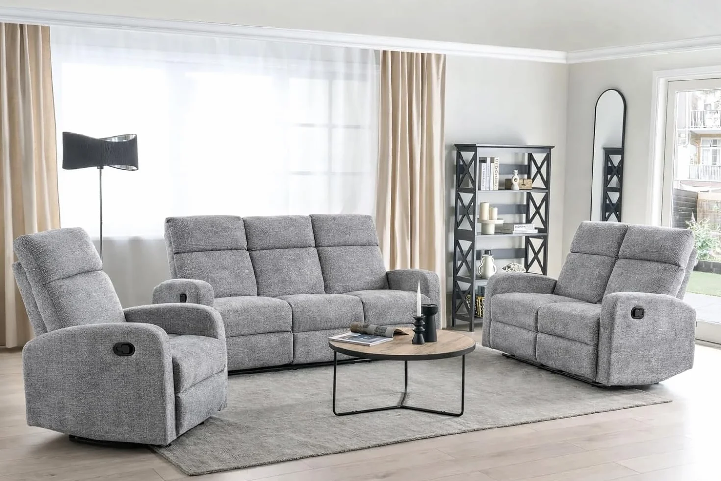 DUPI Sillón Sofá Soft Relax Reclinable | Palanca Manual para reclinar Respaldo y reposapiés | Espuma HR Alta Resiliencia | Gris | 2 Plazas