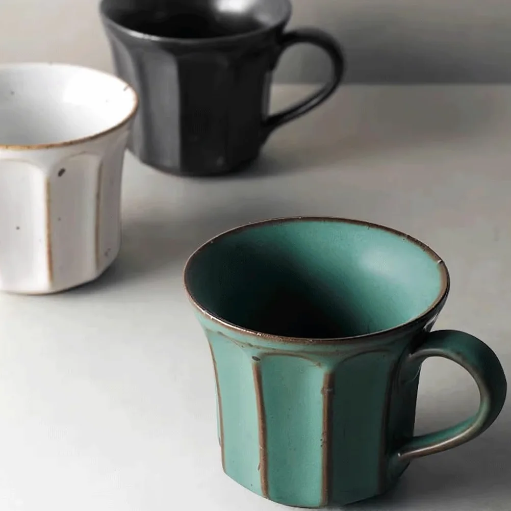 ENGENDER Tazas Cafe Taza De Café Gres Hecha A Mano, Retro A, Personalizada con Patrón Vertical For Uso Doméstico Mug Cups(A)