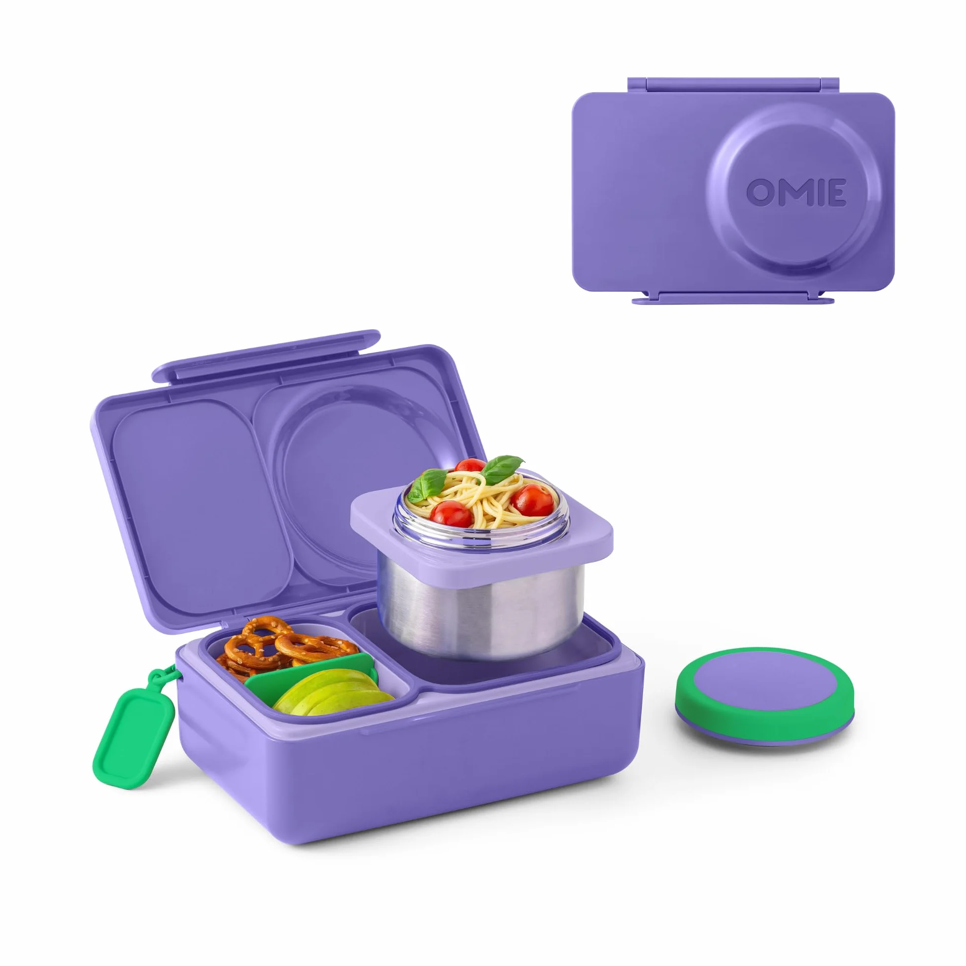 Omie Box UP - Caja bento para niños, lonchera aislada, tarro térmico a prueba de fugas, paquete de hielo más fresco, 2 compartimentos (morado galaxia)