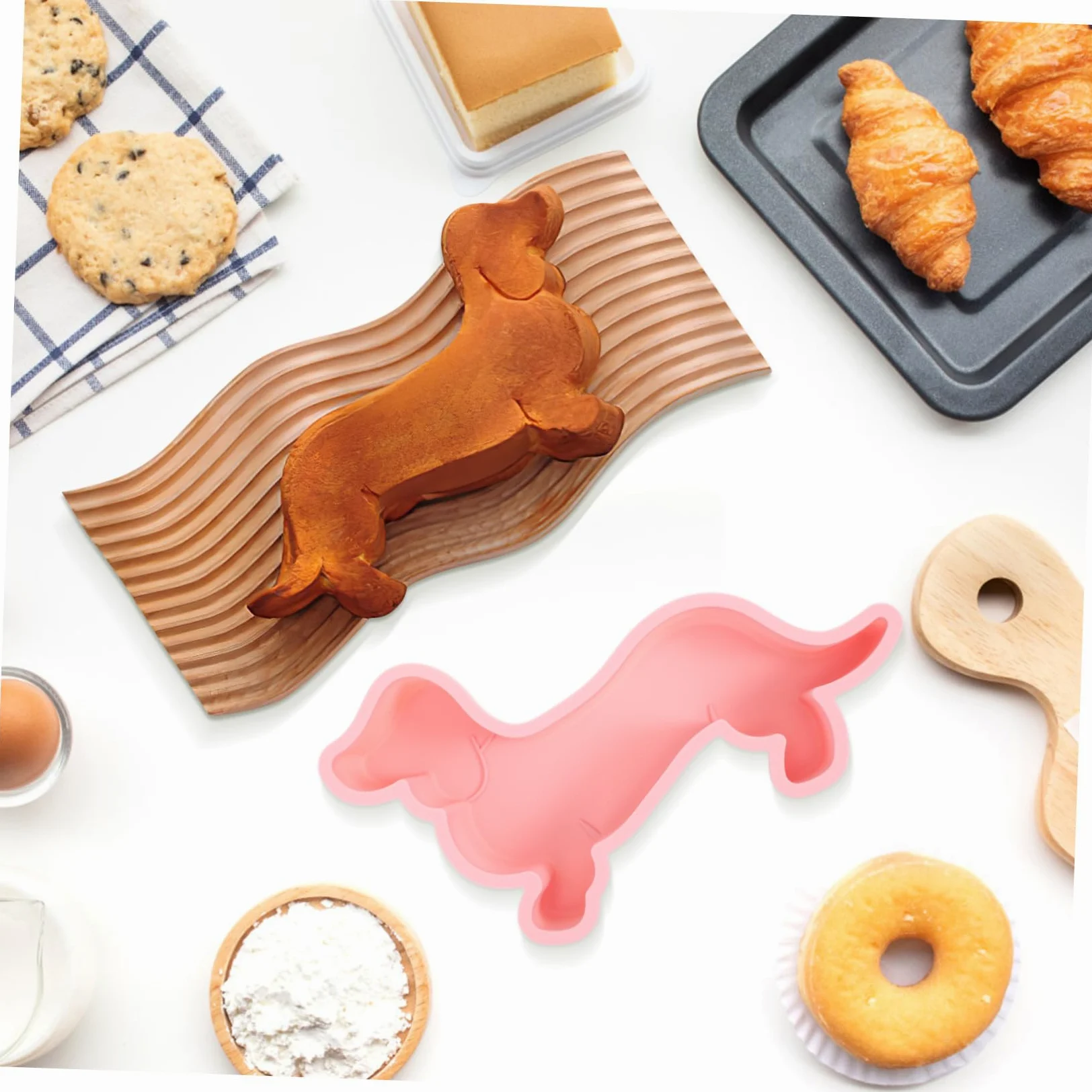 Molde de Silicona Antiadherente para Dulces en Forma de Perro, Resistente al Calor, 2 Piezas para Hornear Pasteles y Golosinas en Cocina DIY