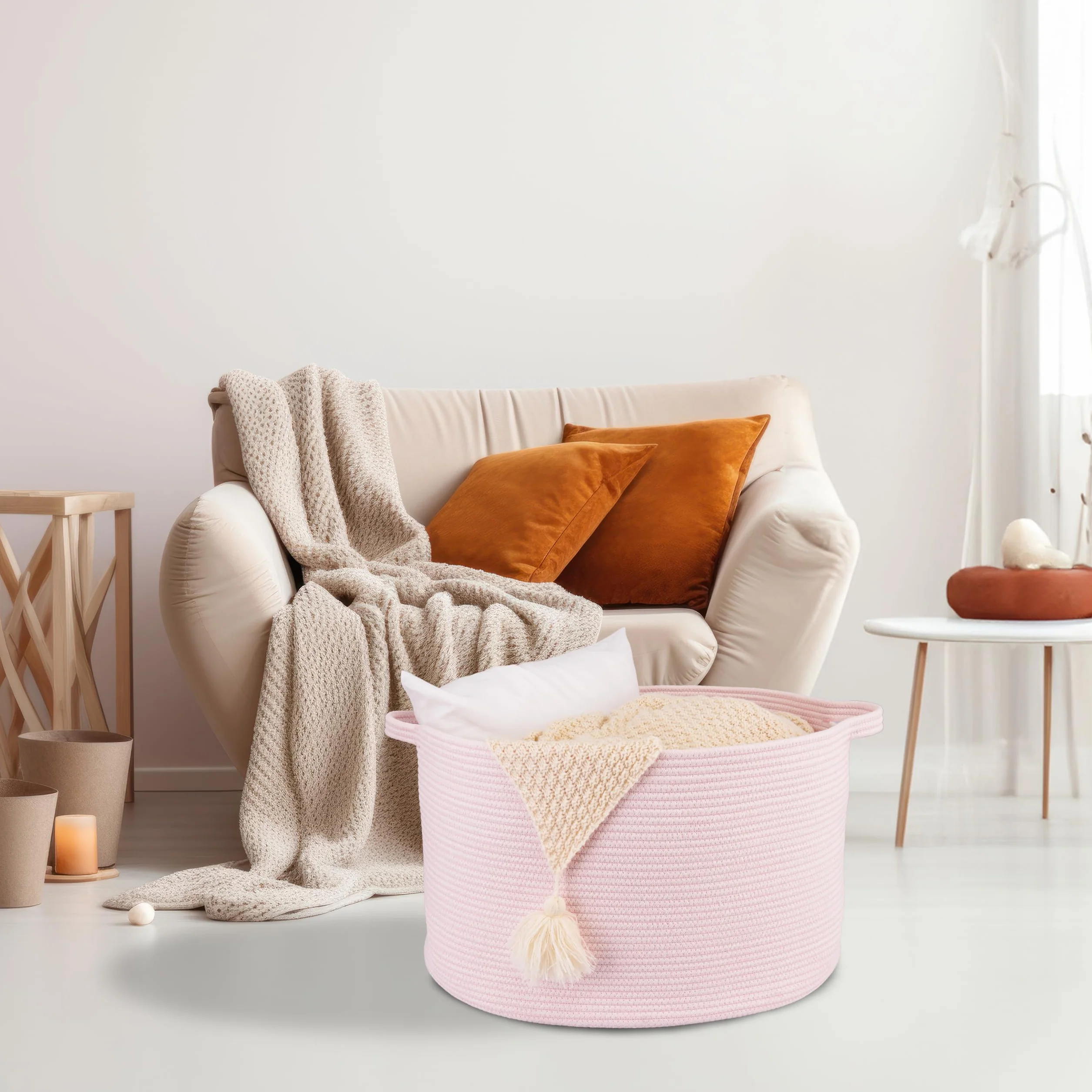 Cesta grande de cuerda de algodón 22 x 14 pulgadas para almacenamiento de juguetes y ropa