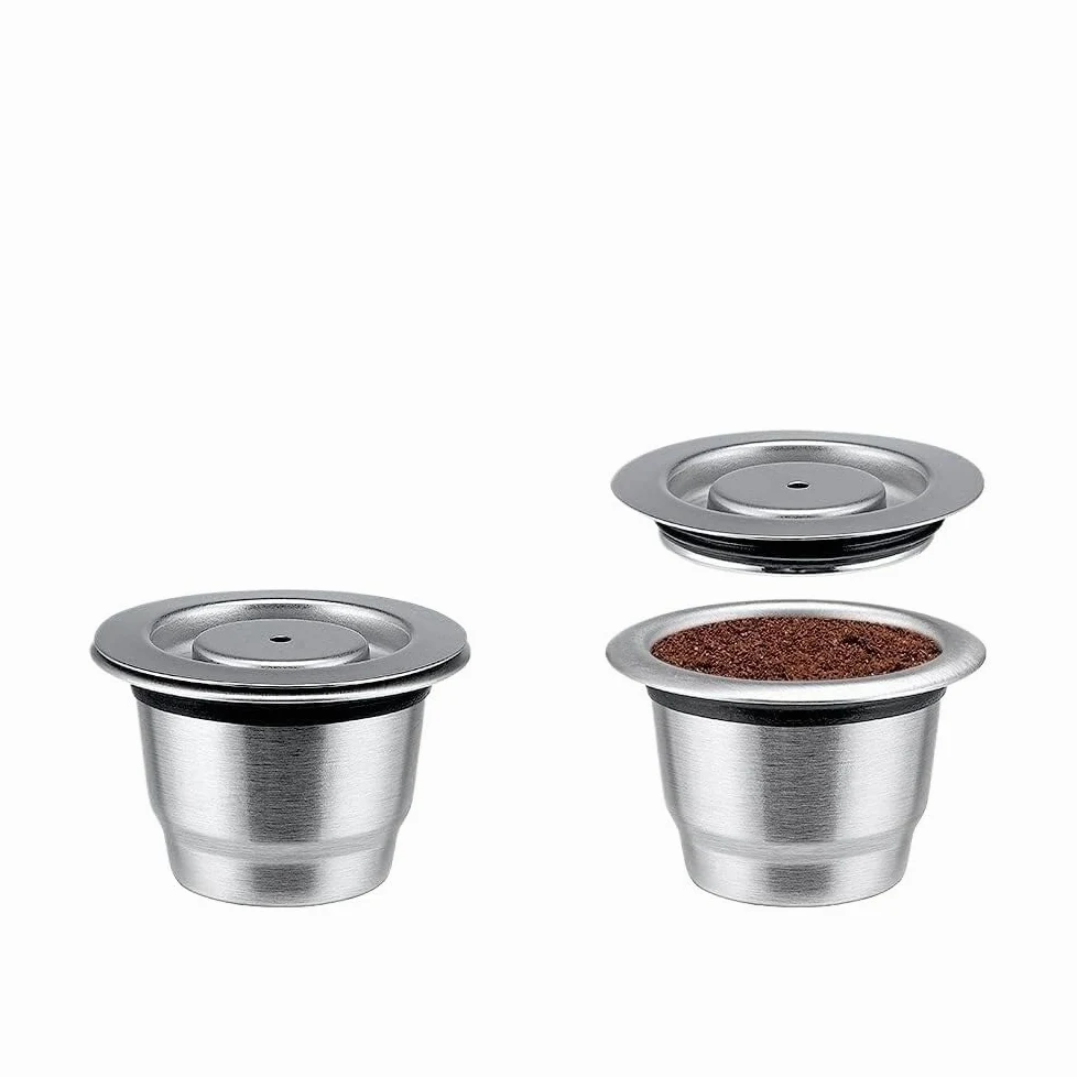 Cápsula Café Acero Reutilizable Taza Filtro Recargable | Rellena con tus posos, malla acero filtra limpio para shots diarios(2pcs-ti-ss-YMQ)