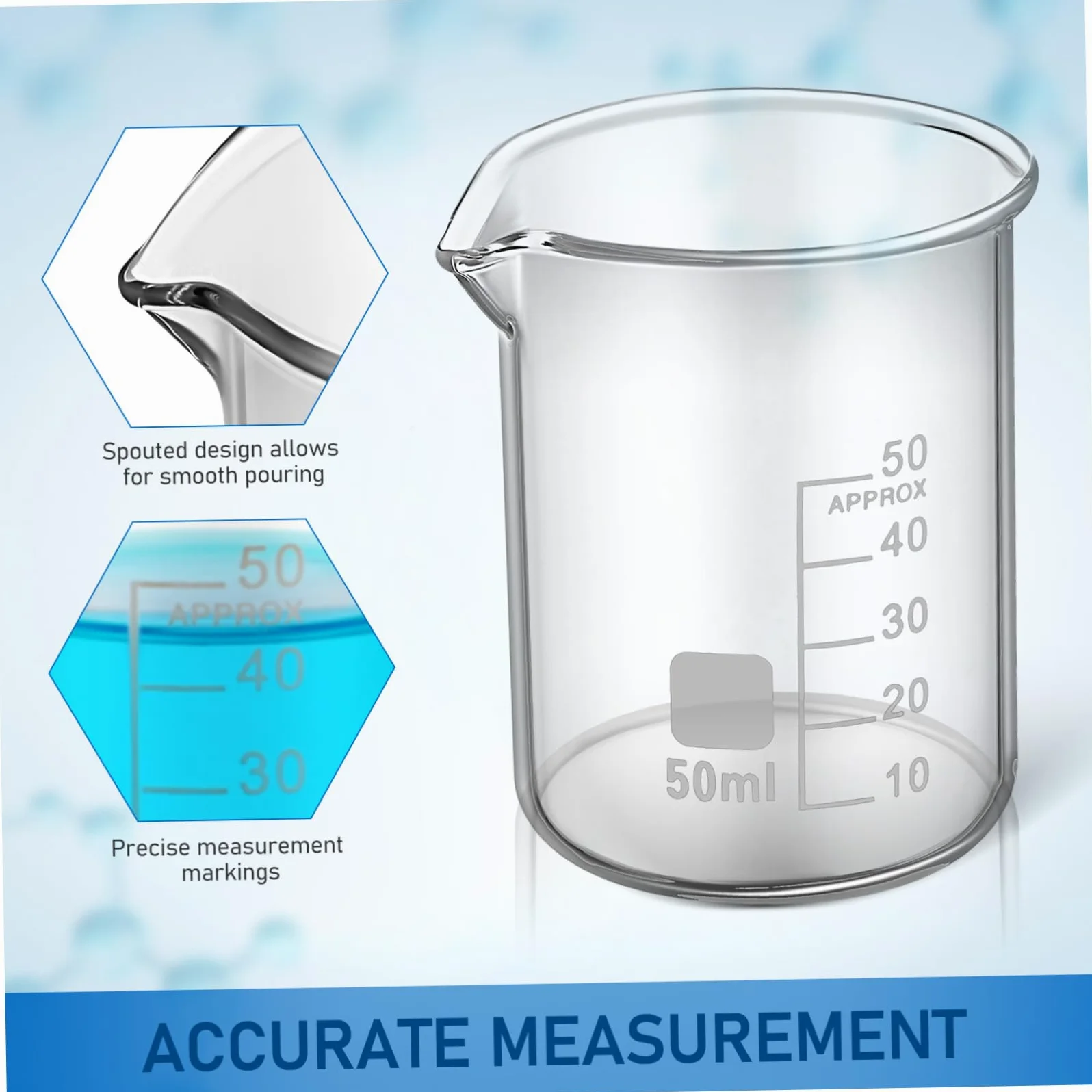 ULTECHNOVO Vasos de Precipitados Medición Precisa de Vidrio Transparente 20 de 50ml y Diseño Estable, Ideales para Laboratorio y Uso Científico