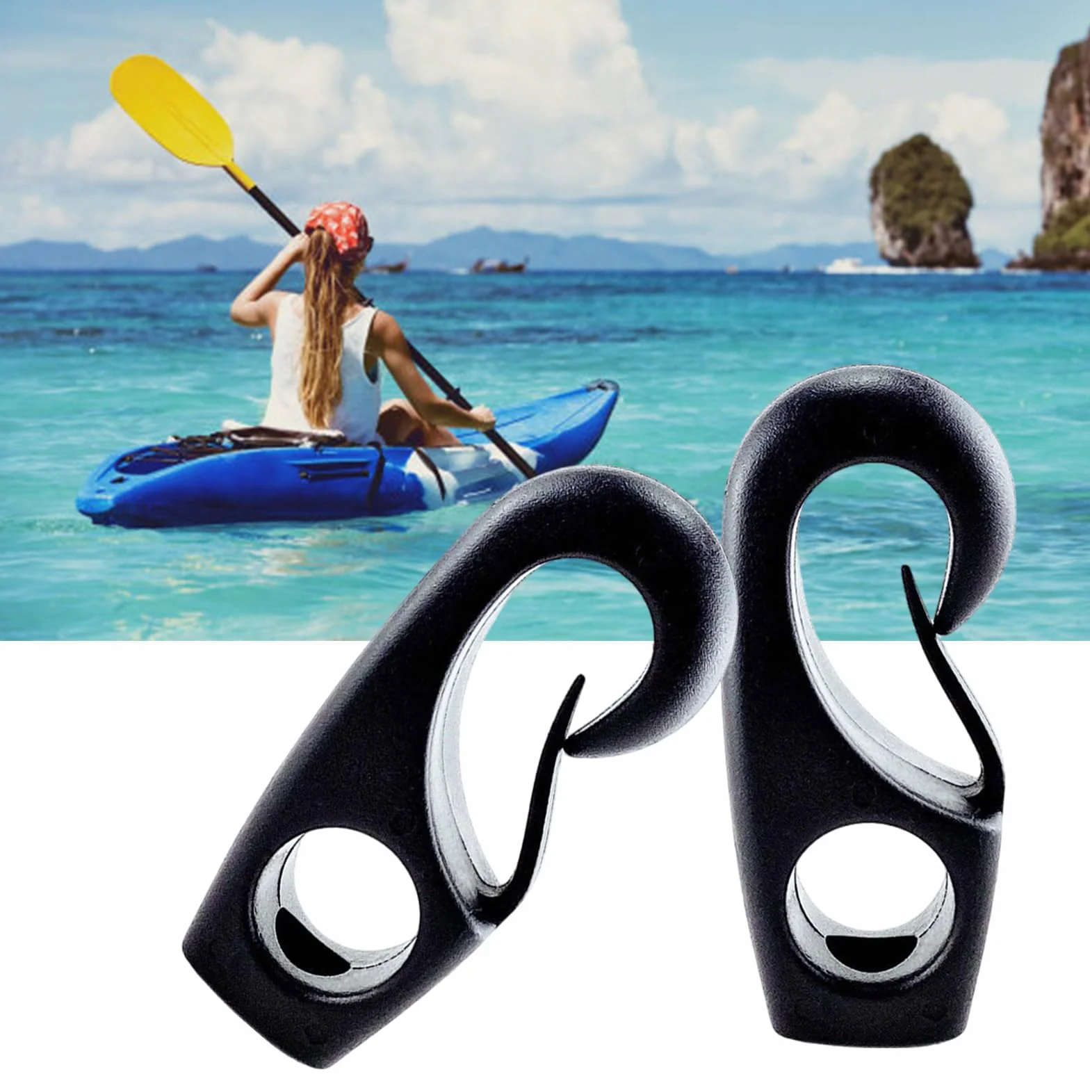 Gancho de plástico negro para barcos, gancho de cuerda elástica, accesorios para kayak