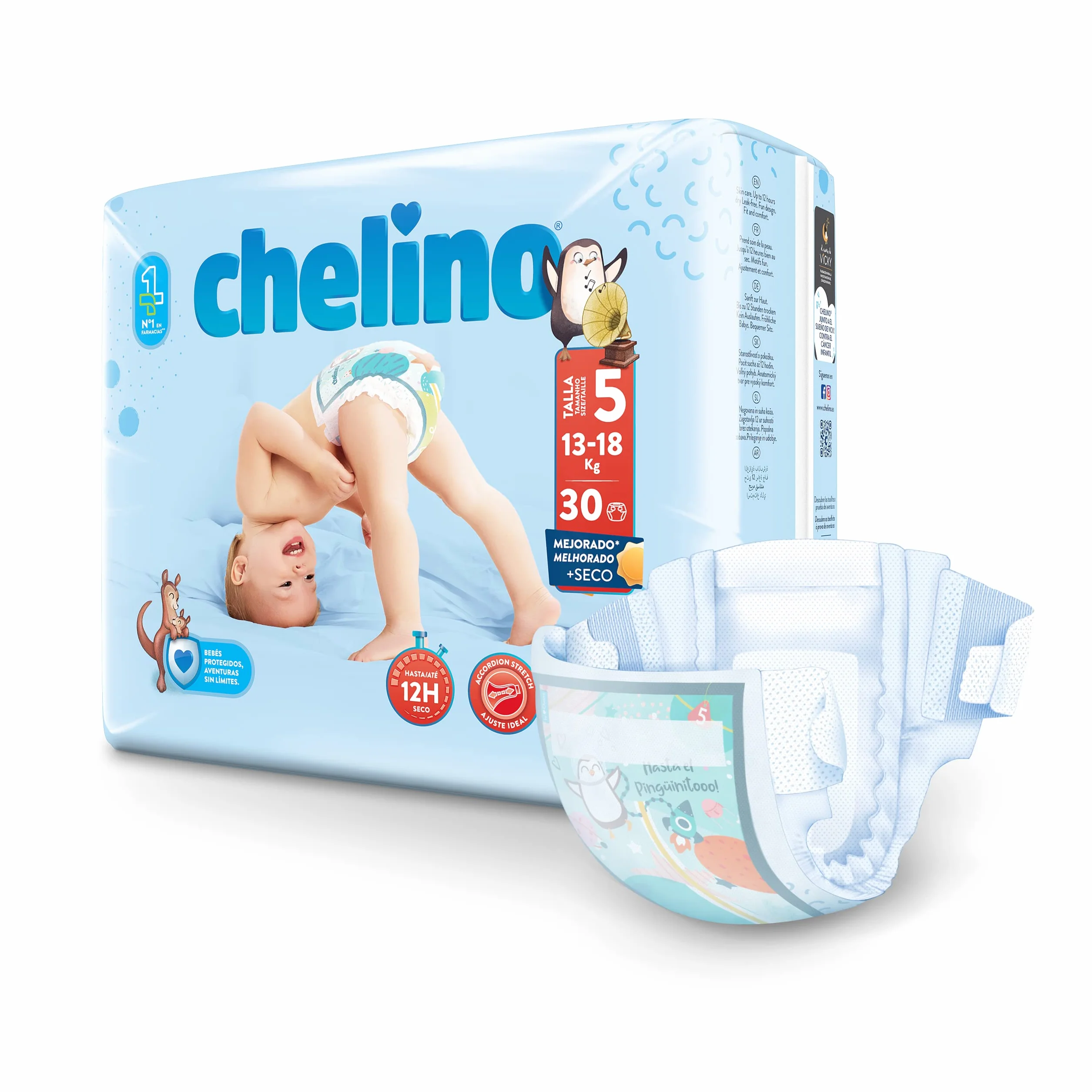Chelino Pañales infantiles Talla 5 (13-18kg), 30 Unidades