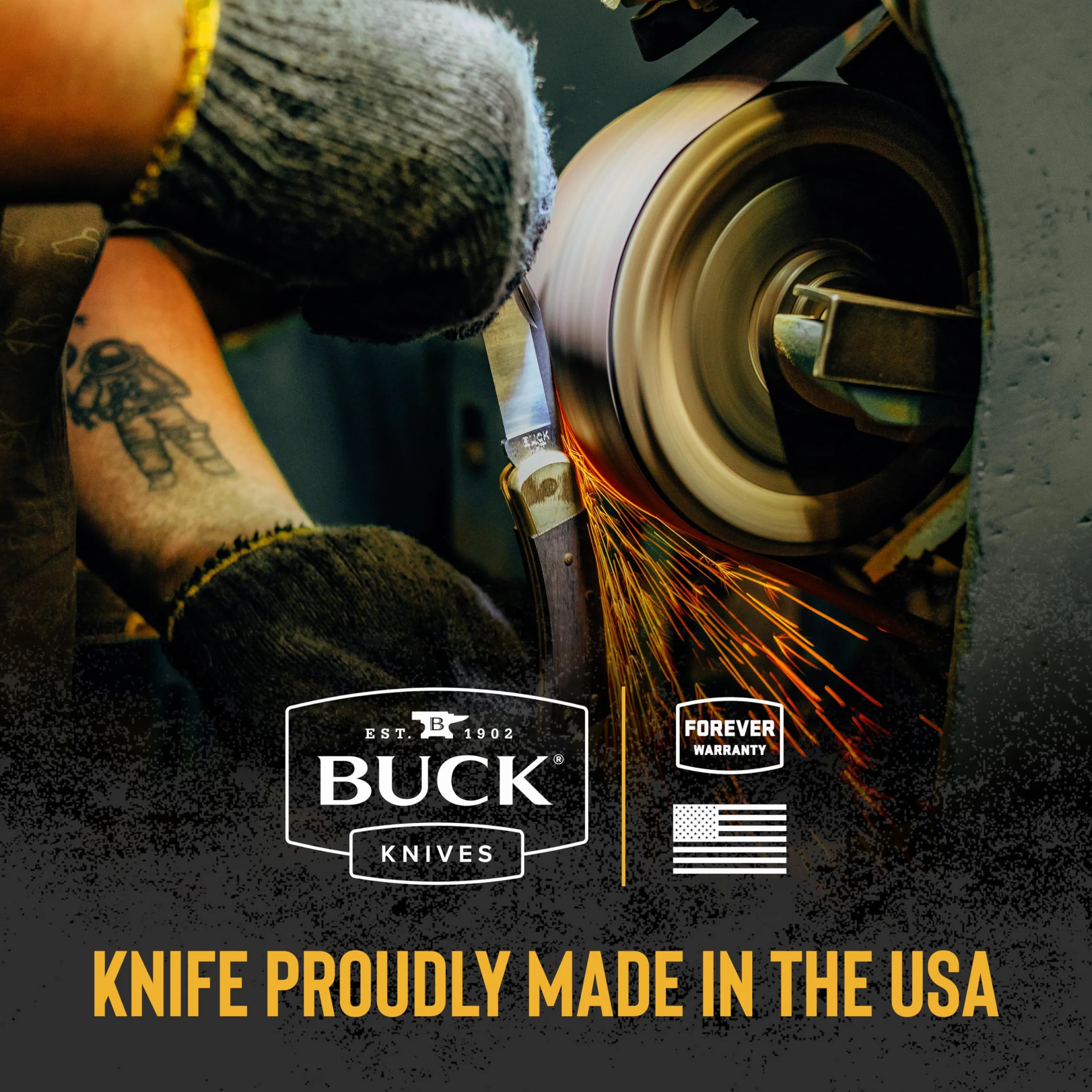Buck BU119 Cuchillo de caza, hoja de acero, funda de cuero