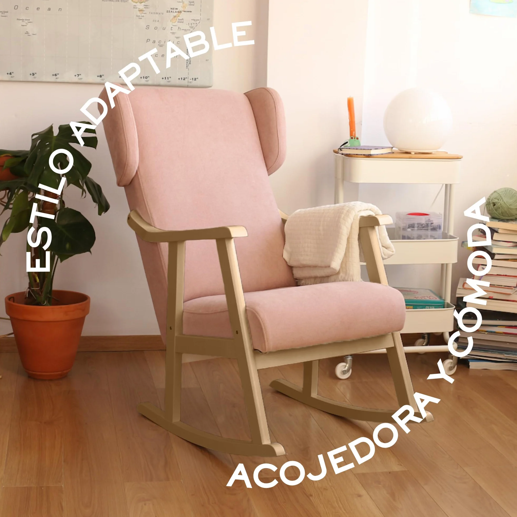 Mecedora Orejera Mod. Torino Sillón Balancín Lactancia Antimanchas Madera Haya Maciza Fabricado España Marrón Natural