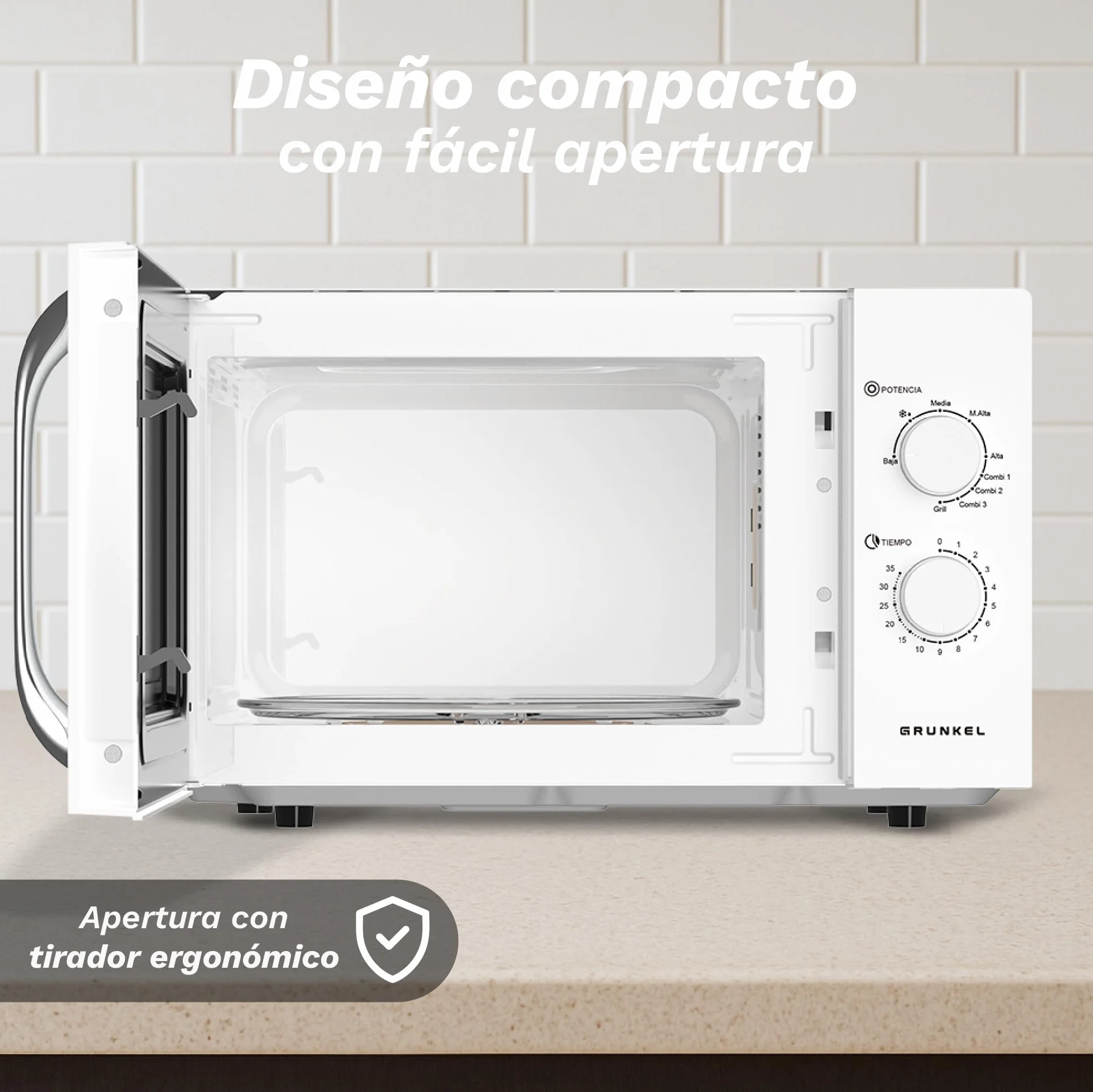 Microondas con Grill de 25 Litros, 850W +1000W Grill, 5 Niveles de Potencia, 3 Modos Combinados, Temporizador 30 min
