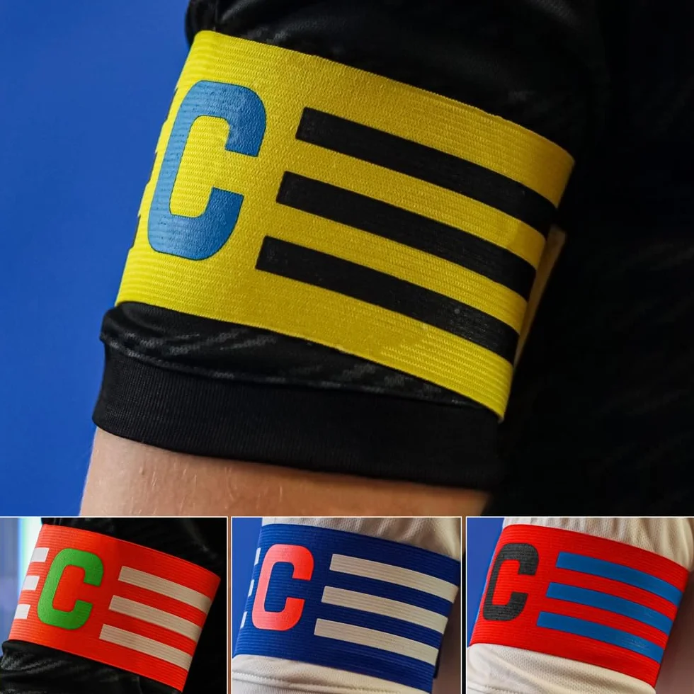 Jinsion 4 Piezas Brazaletes de Capitán de Fútbol Multicolor Ajustables Personalizado para Deportes de Pelota