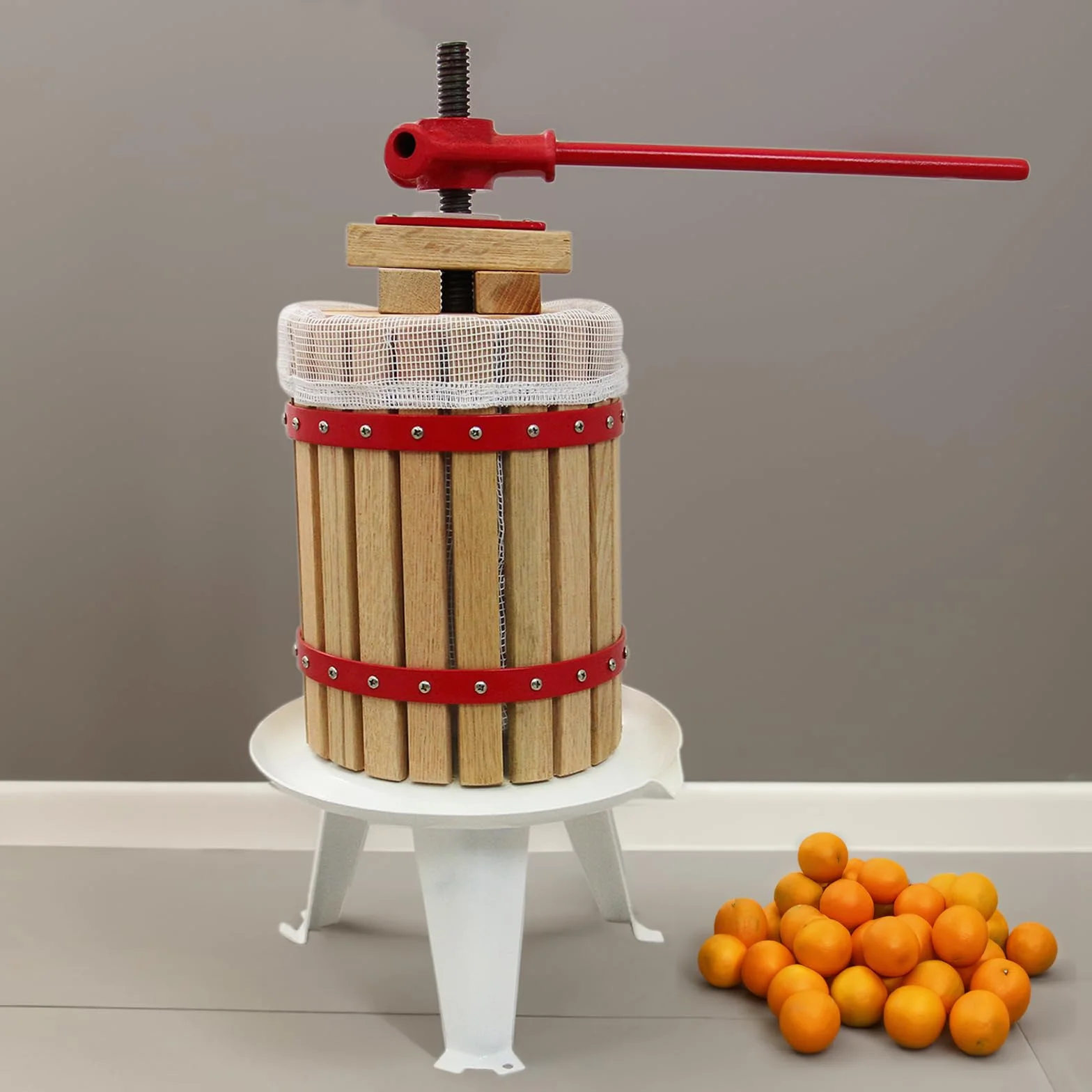 Prensa Manual de frutas de 18L | Roble macizo y Acero | Funcionamiento tradicional de manivela manual | Gran capacidad | 3 bolsas de colado GRATIS | Fácil limpieza | Exprimidora Zumo Sidra Jugo Vino