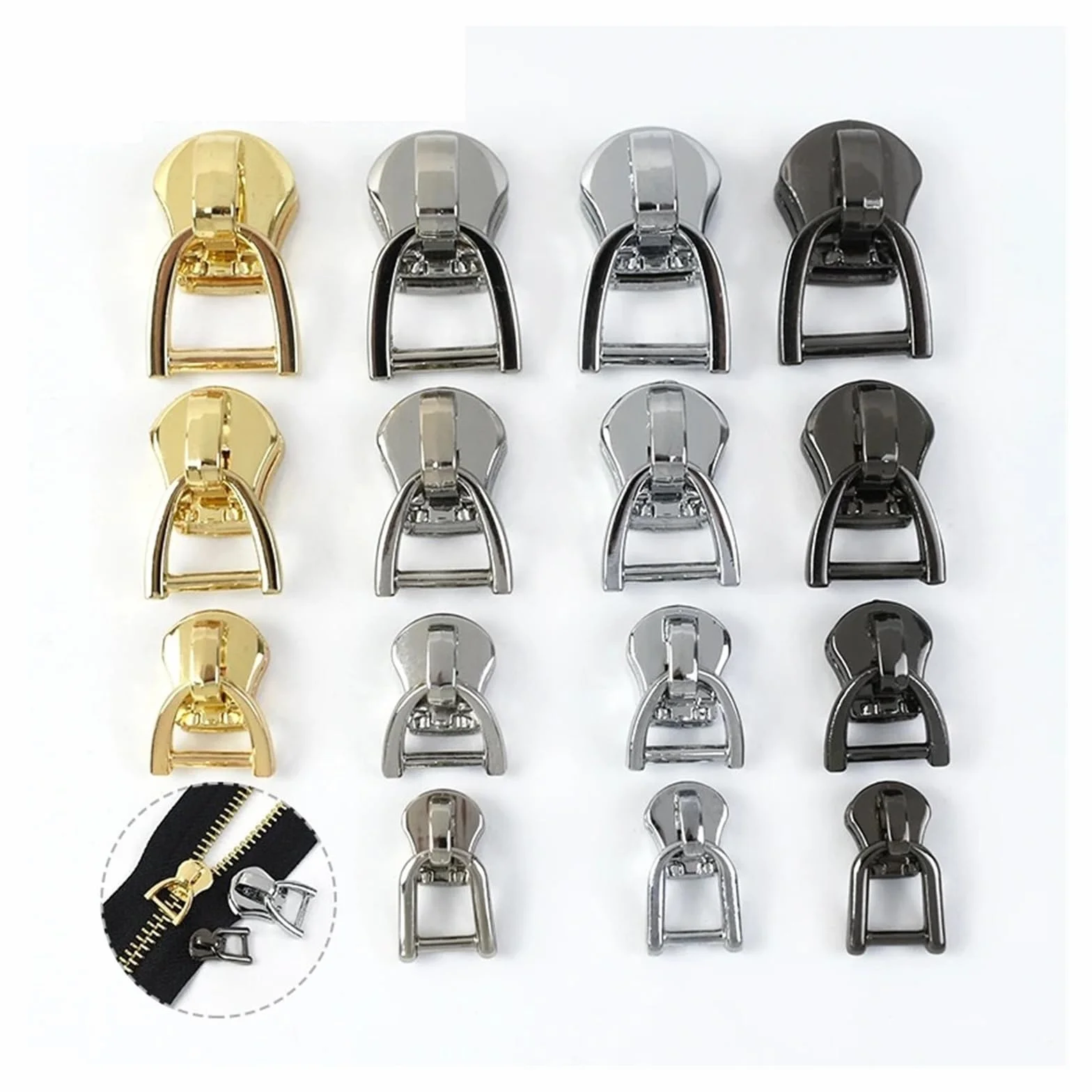 Tirador de cremallera for Metal, anillo en D, deslizadores, bolsas, chaqueta, cierre cremalleras repuesto, accesorios costura DIY, 5-20 piezas, 3#5#8#10#(LightGold,20Pcs,ForMetal-No8)