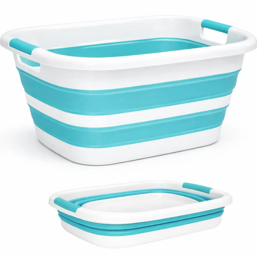 edihome Barreño Plegable 26 L – Cesto Ropa Colada de Plástico y Silicona con Asas, Cesta Multiusos Para Lavadora al Tendedero, Laundry Basket y Almacenaje Hogar (Turquesa, M)